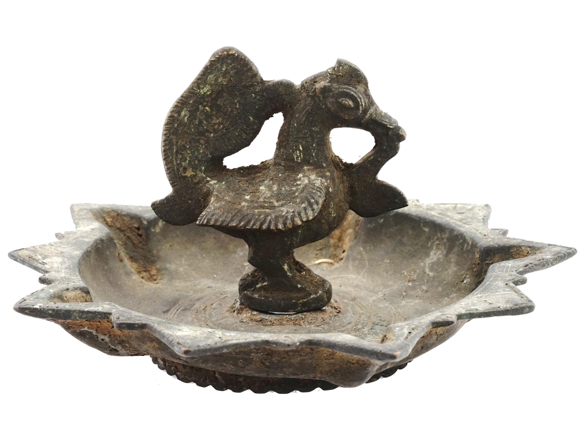 ANTIQUE 19TH C CAST BRONZE ASHTRAY WITH BIRD PIC-0