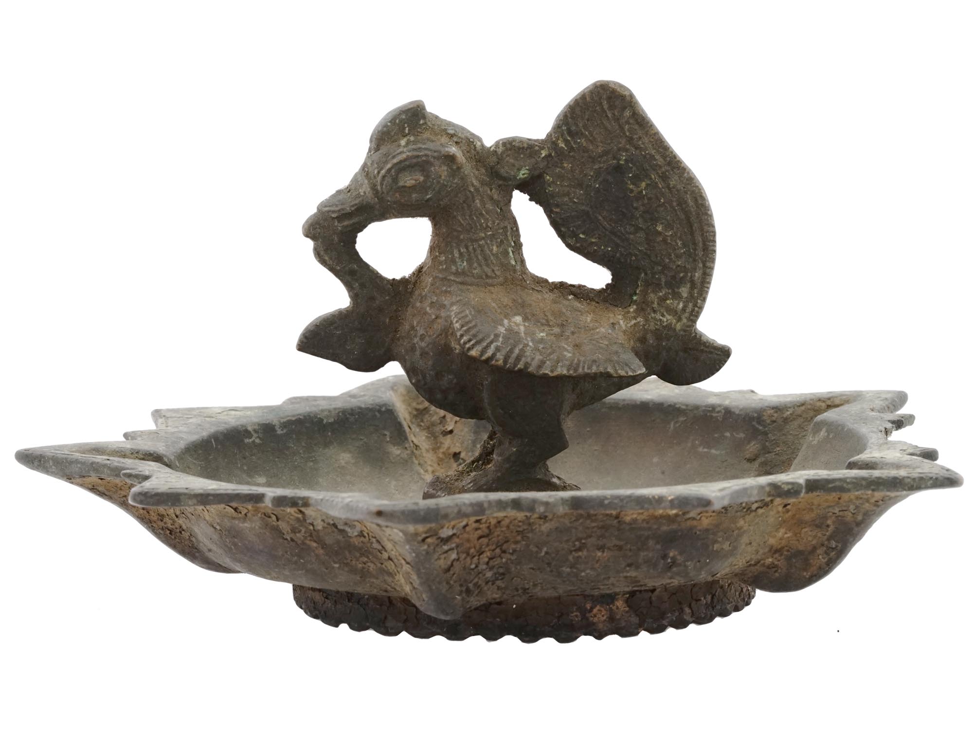 ANTIQUE 19TH C CAST BRONZE ASHTRAY WITH BIRD PIC-1