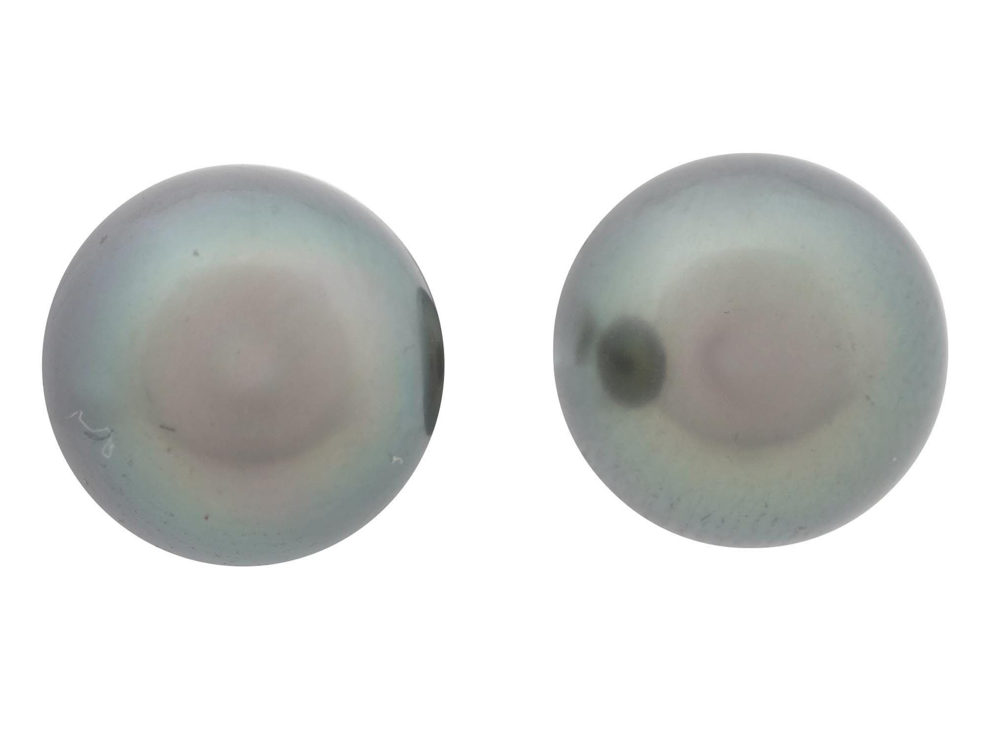 PLATINUM 14K GOLD AND BLACK PEARL STUD EARRINGS PIC-2