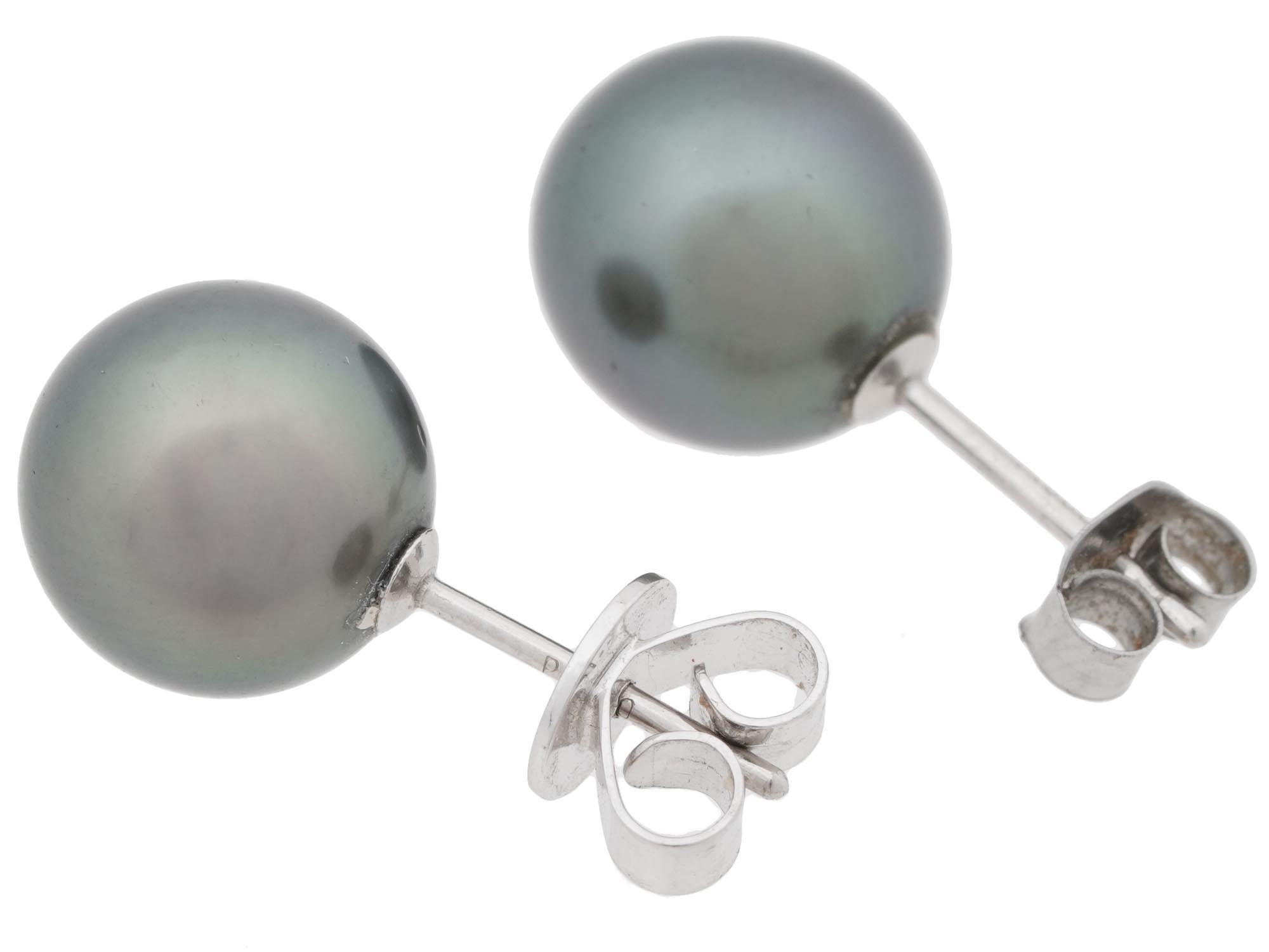 PLATINUM 14K GOLD AND BLACK PEARL STUD EARRINGS PIC-1