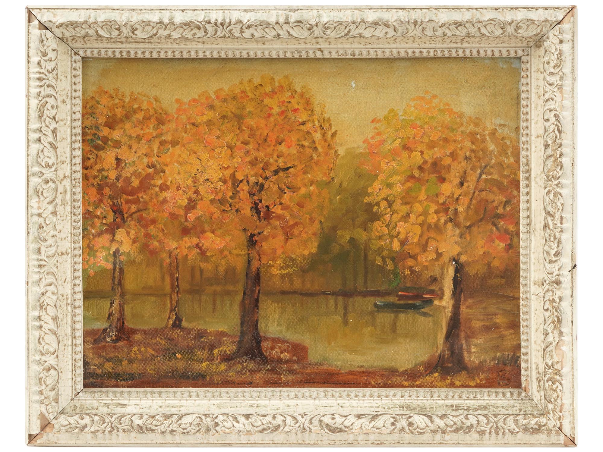 VINTAGE AUTUMN LANDSCAPE OIL PAINTING SIGNED PIC-0