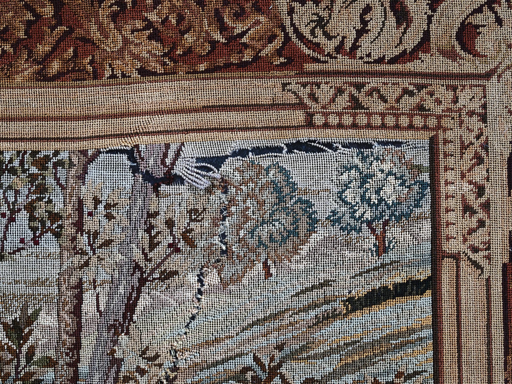 ANTIQUE NEEDLEWORK TAPESTRY GOD APOLLO AND NYMPHS PIC-4
