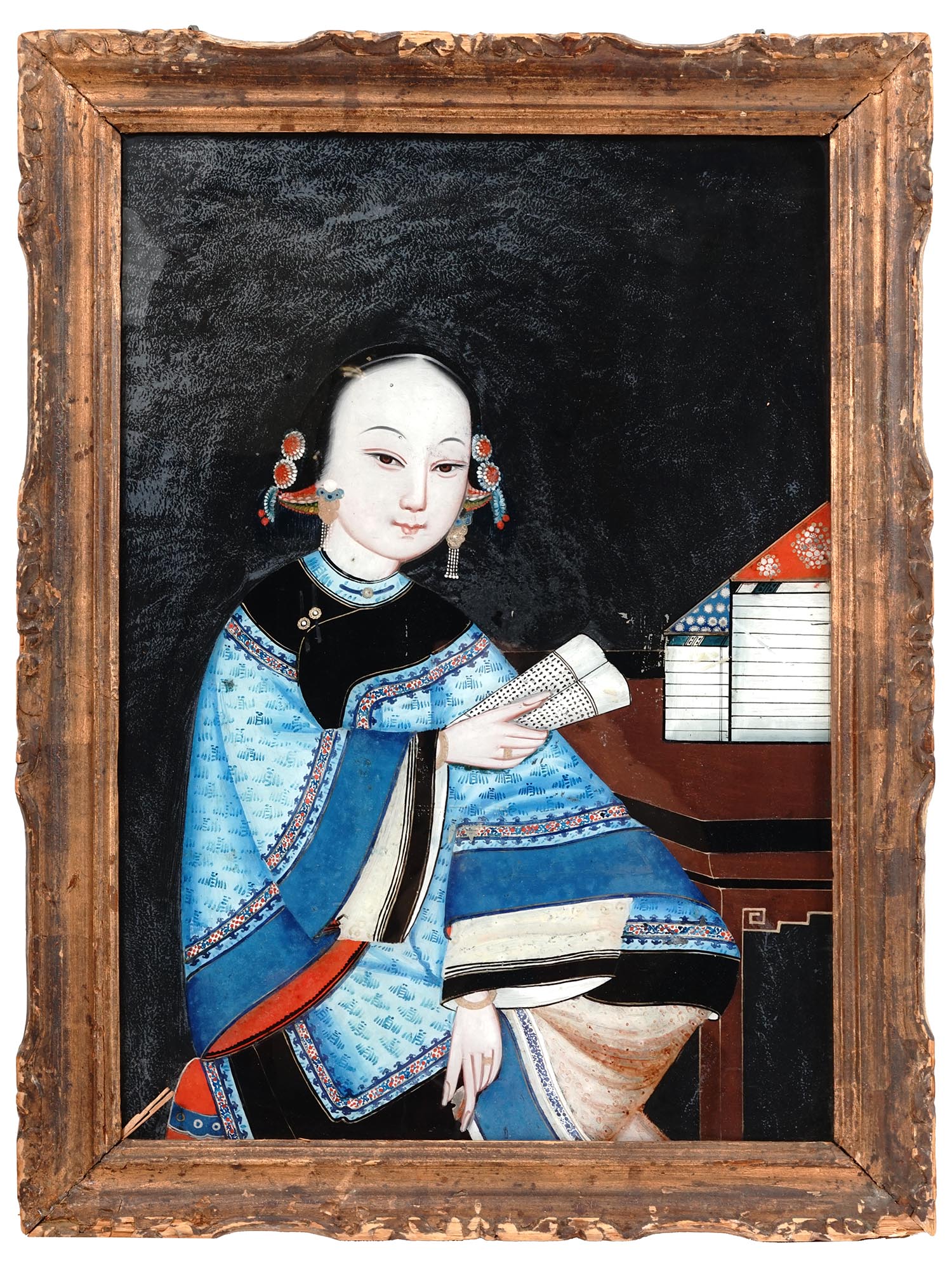 ANTIQUE CHINESE REVERSE GLASS FEMALE PAINTINGS PIC-1