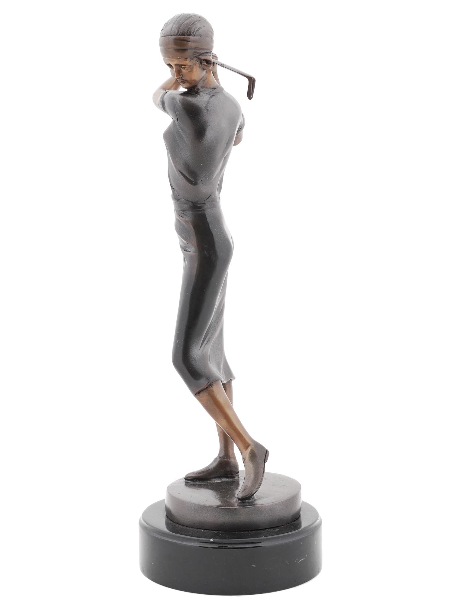 ART DECO BRONZE SCULPTURE OF LADY PLAYING GOLF PIC-4