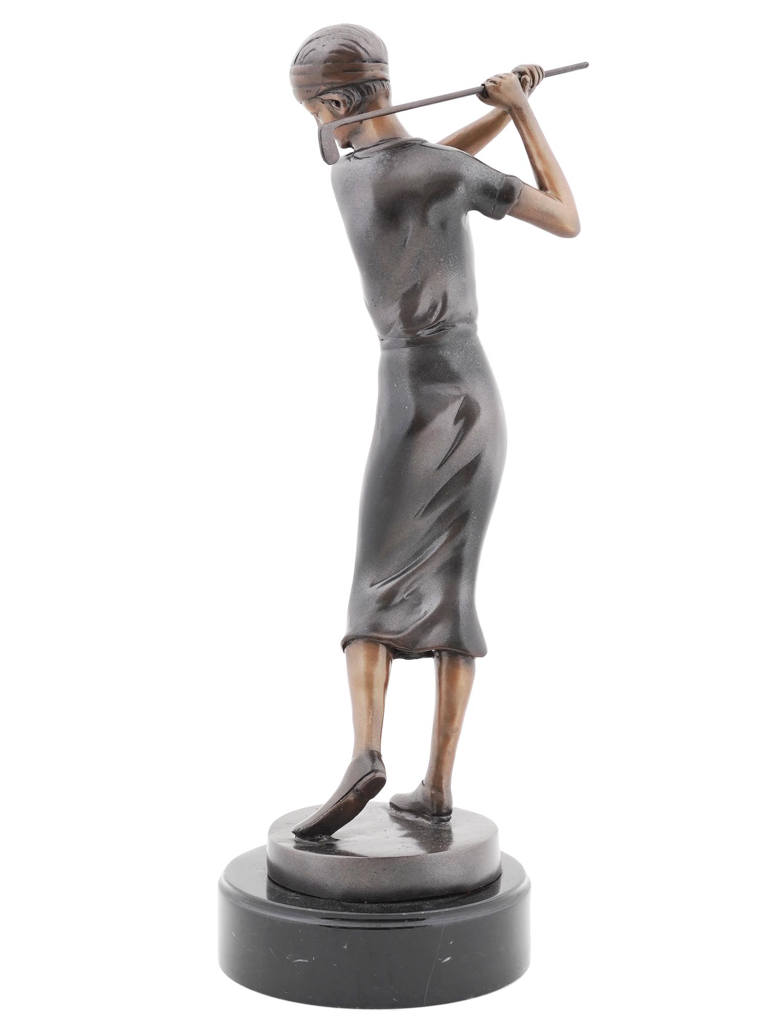 ART DECO BRONZE SCULPTURE OF LADY PLAYING GOLF PIC-3