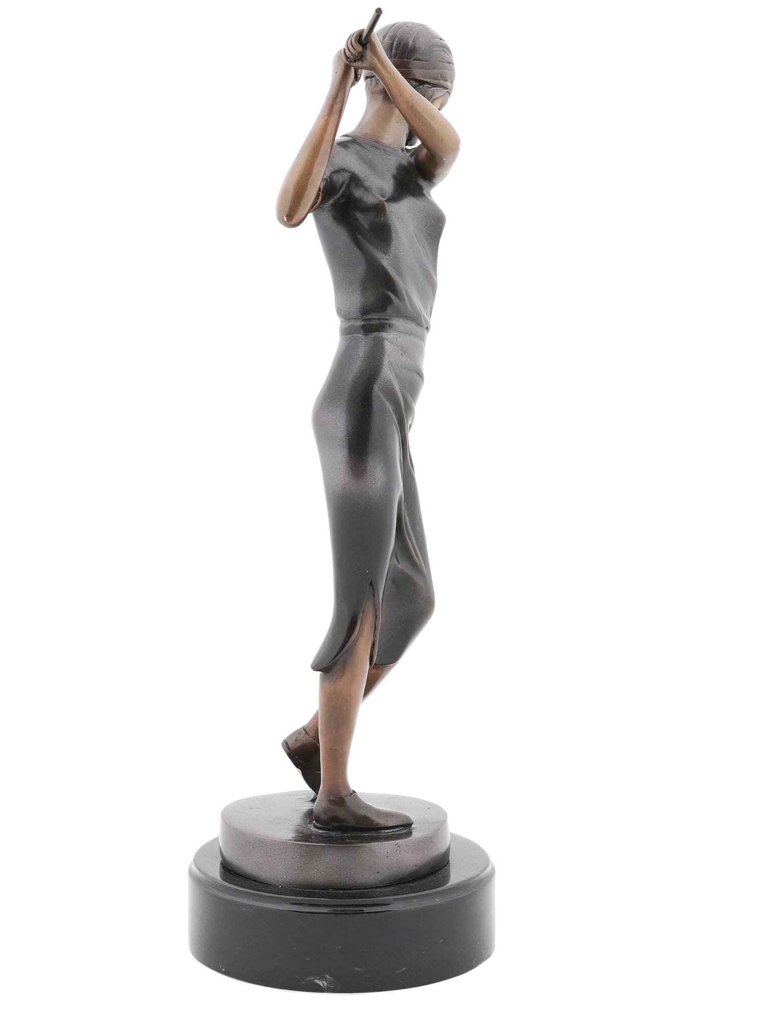 ART DECO BRONZE SCULPTURE OF LADY PLAYING GOLF PIC-2
