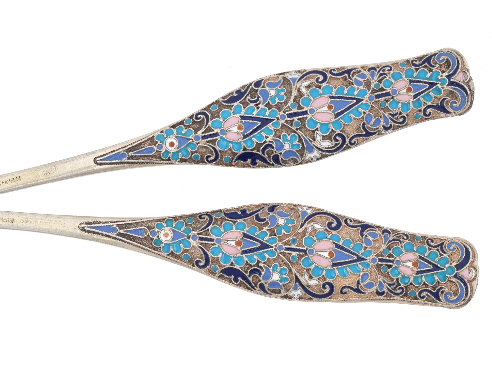 RUSSIAN SILVER CLOISONNE ENAMEL MUSTARD SPOONS PIC-3