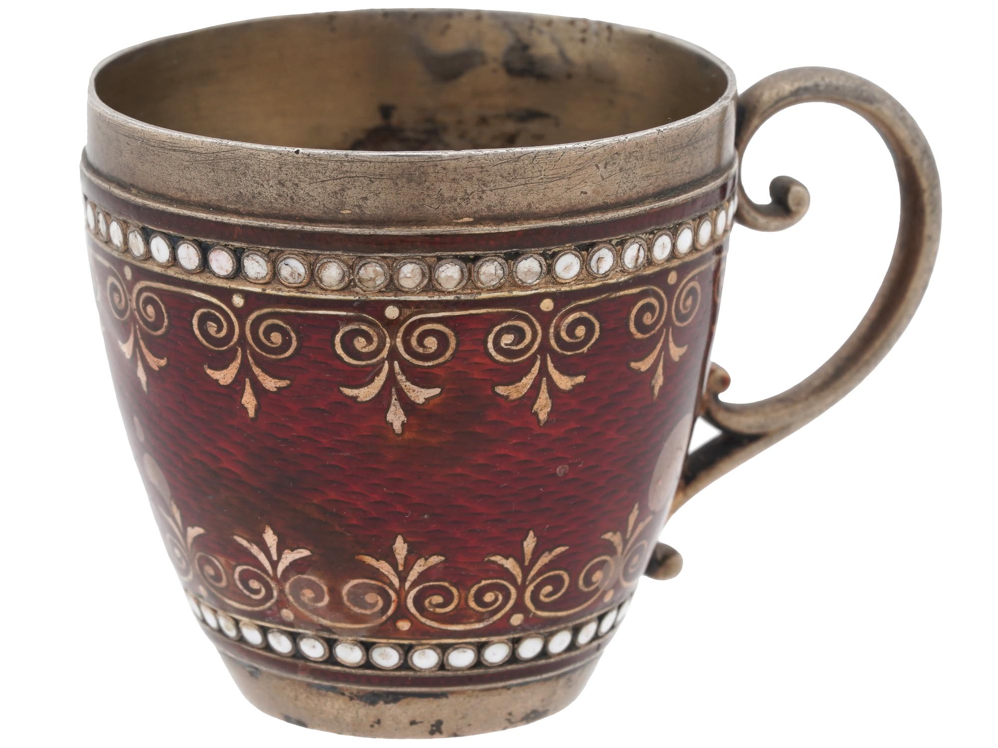 RUSSIAN GILT SILVER AND RED ENAMEL COFFEE CUP PIC-0