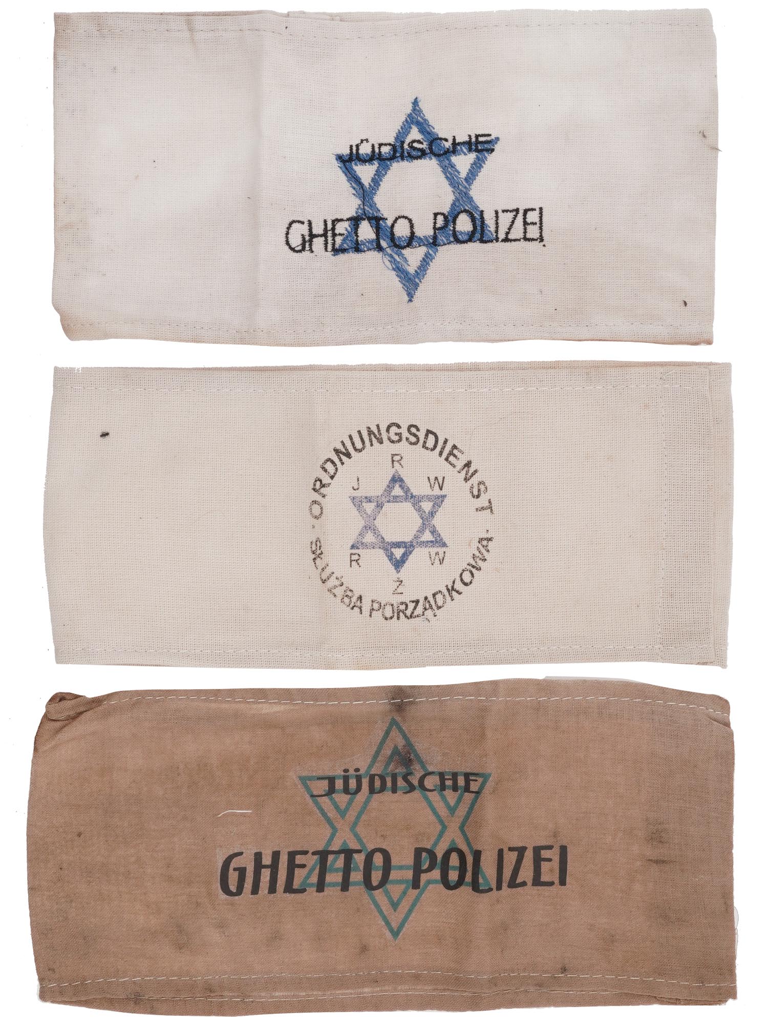 WWII HOLOCAUST JEWISH GHETTO POLICE ARMBANDS, 3 PCS PIC-0
