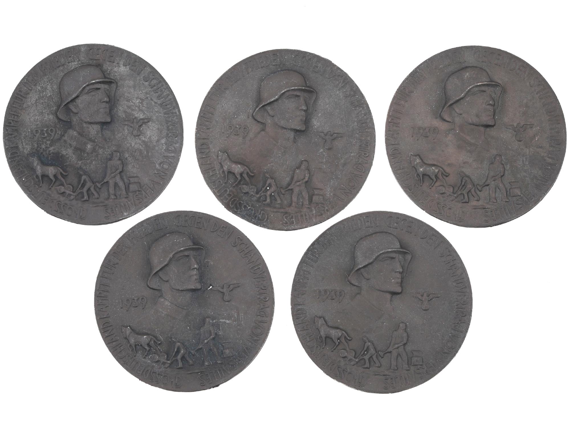 WWII NAZI GERMAN ANTI SEMITIC ZINK MEDALS, 5 PCS PIC-0