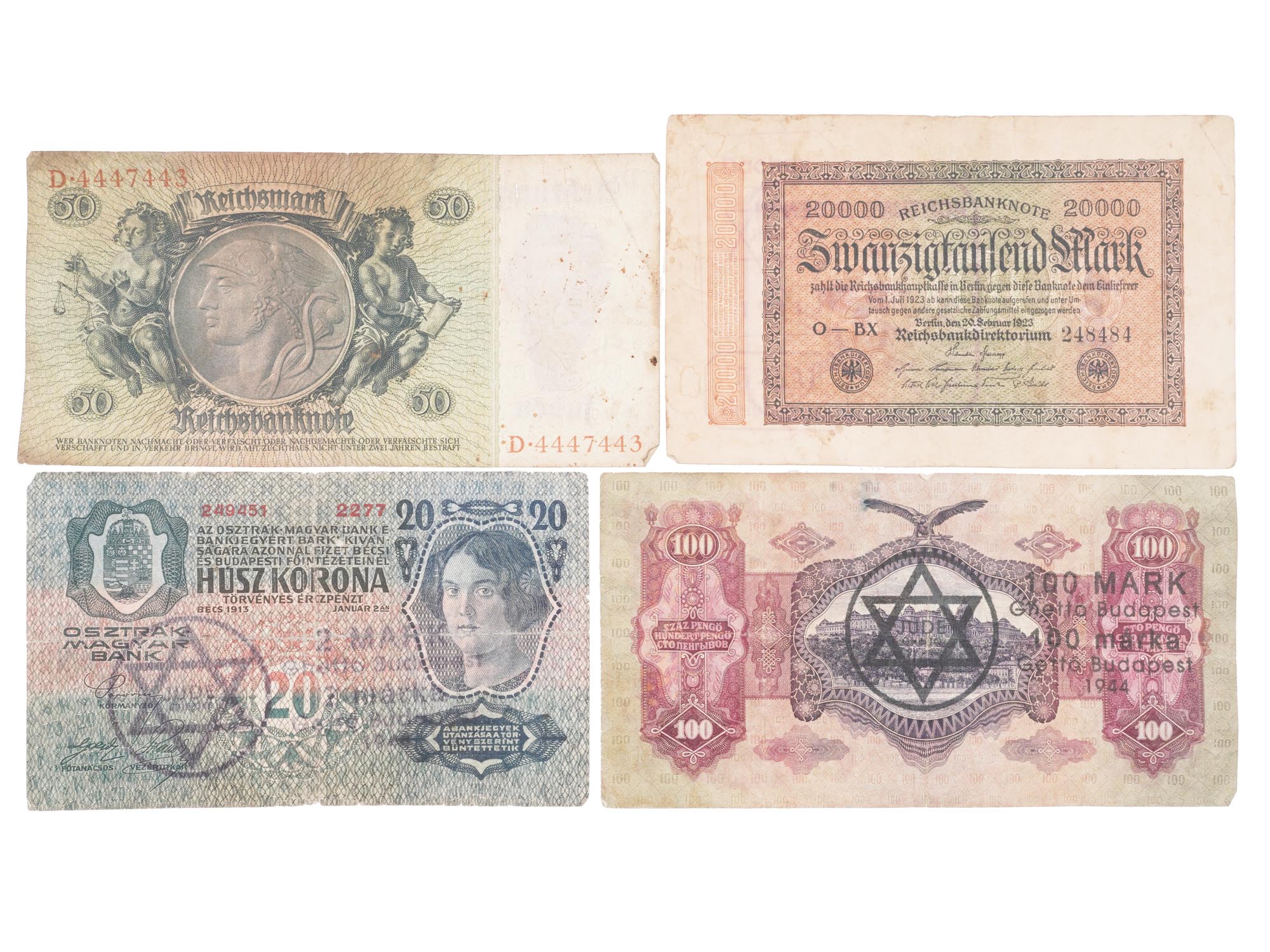 11 WWII EUROPEAN BANKNOTES W ANTISEMITIC STAMPS PIC-2