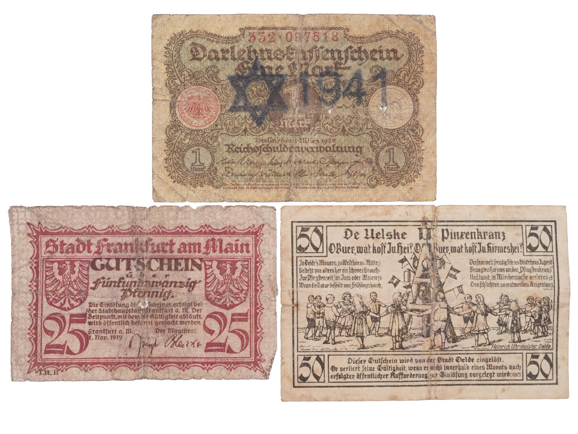 11 WWII EUROPEAN BANKNOTES W ANTISEMITIC STAMPS PIC-5