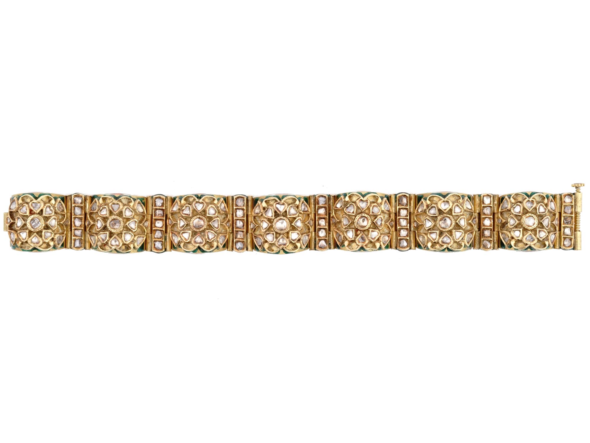 ANTIQUE JAIPUR INDIAN 20K GOLD DIAMONDS BRACELET PIC-3