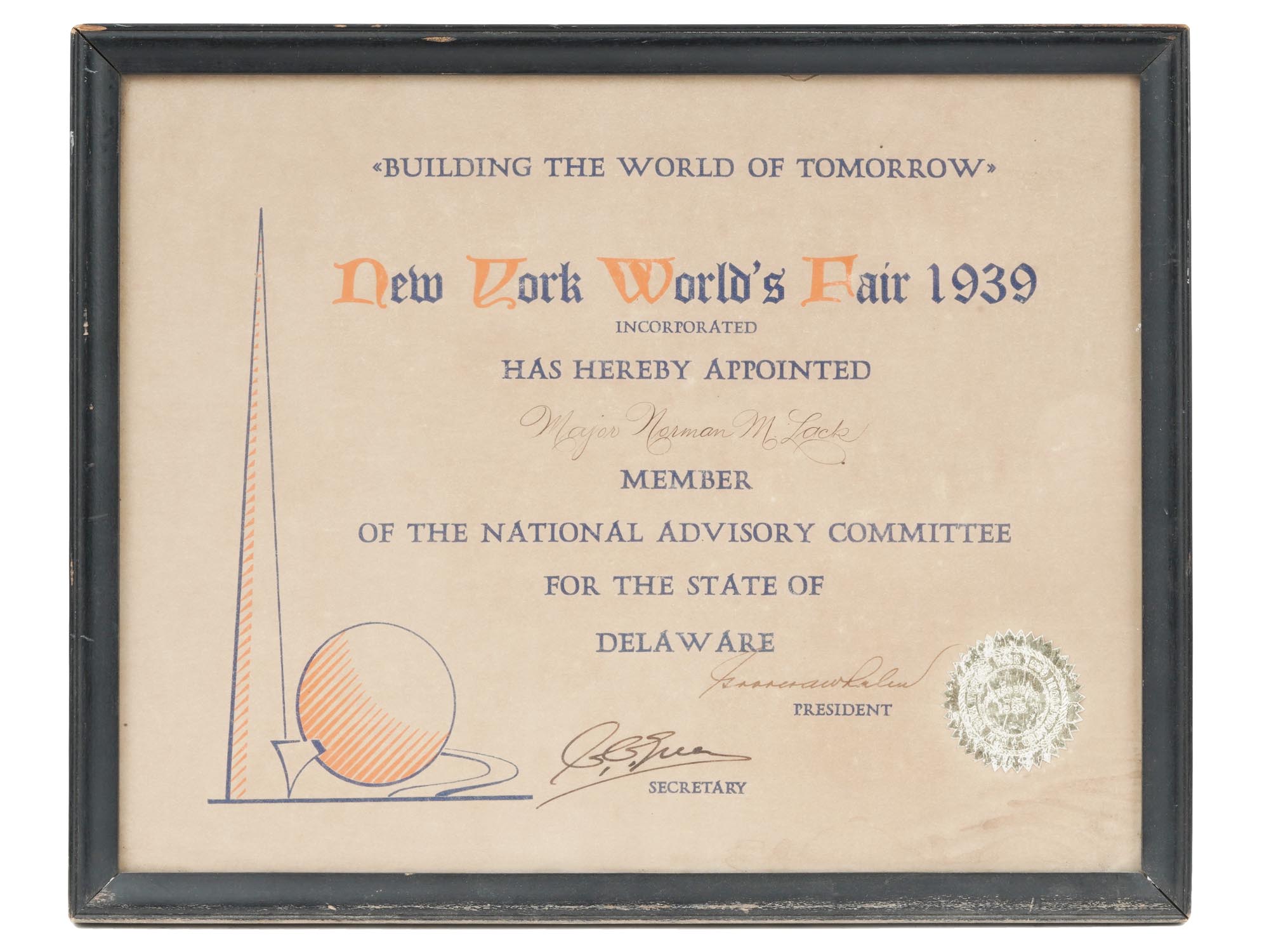 1939 NEW YORK WORLDS FAIR ADMINISTRATIVE DOCUMENT PIC-0