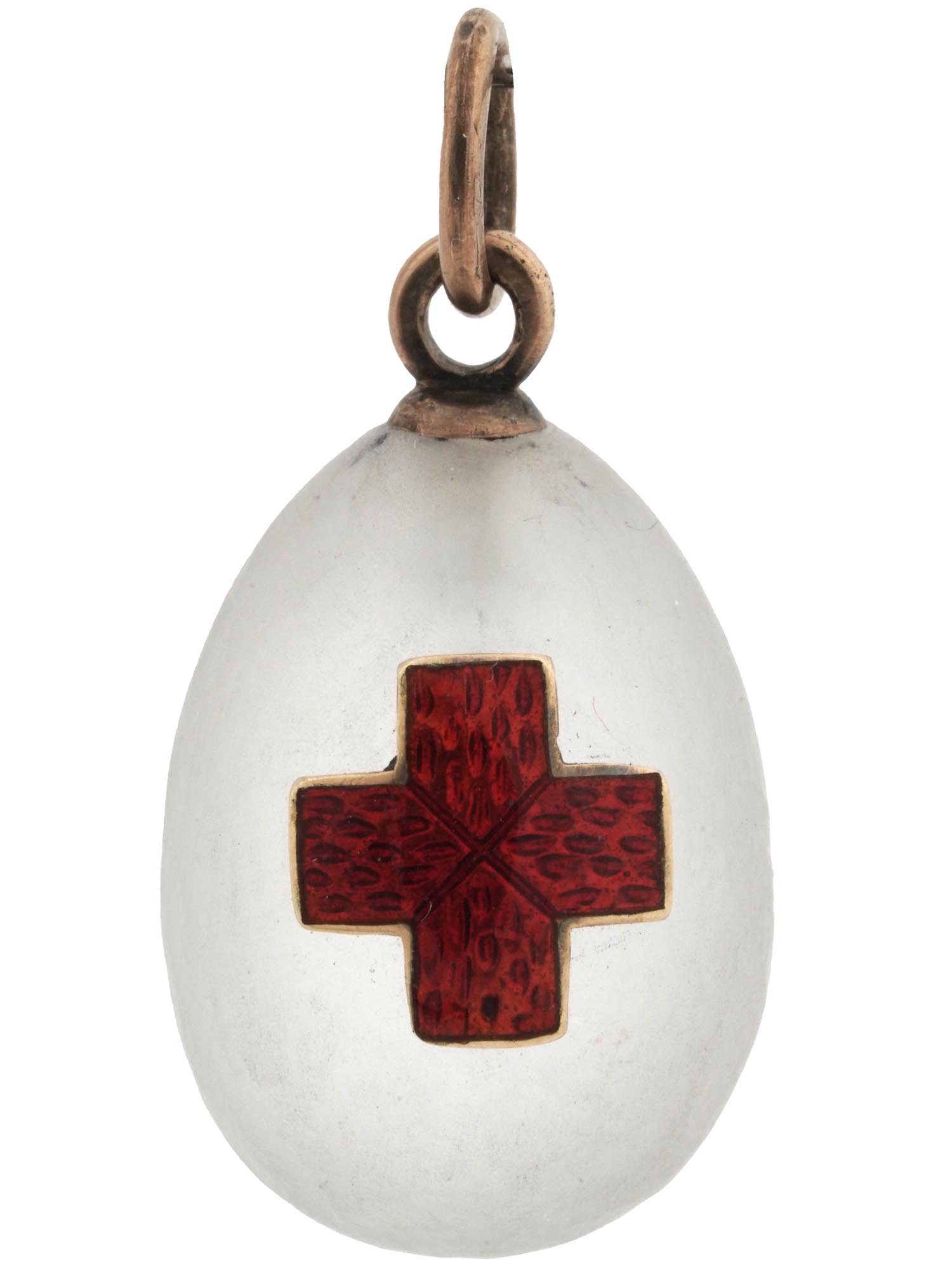 14K GOLD RUSSIAN CRYSTAL ROCK ENAMEL EGG PENDANT PIC-0