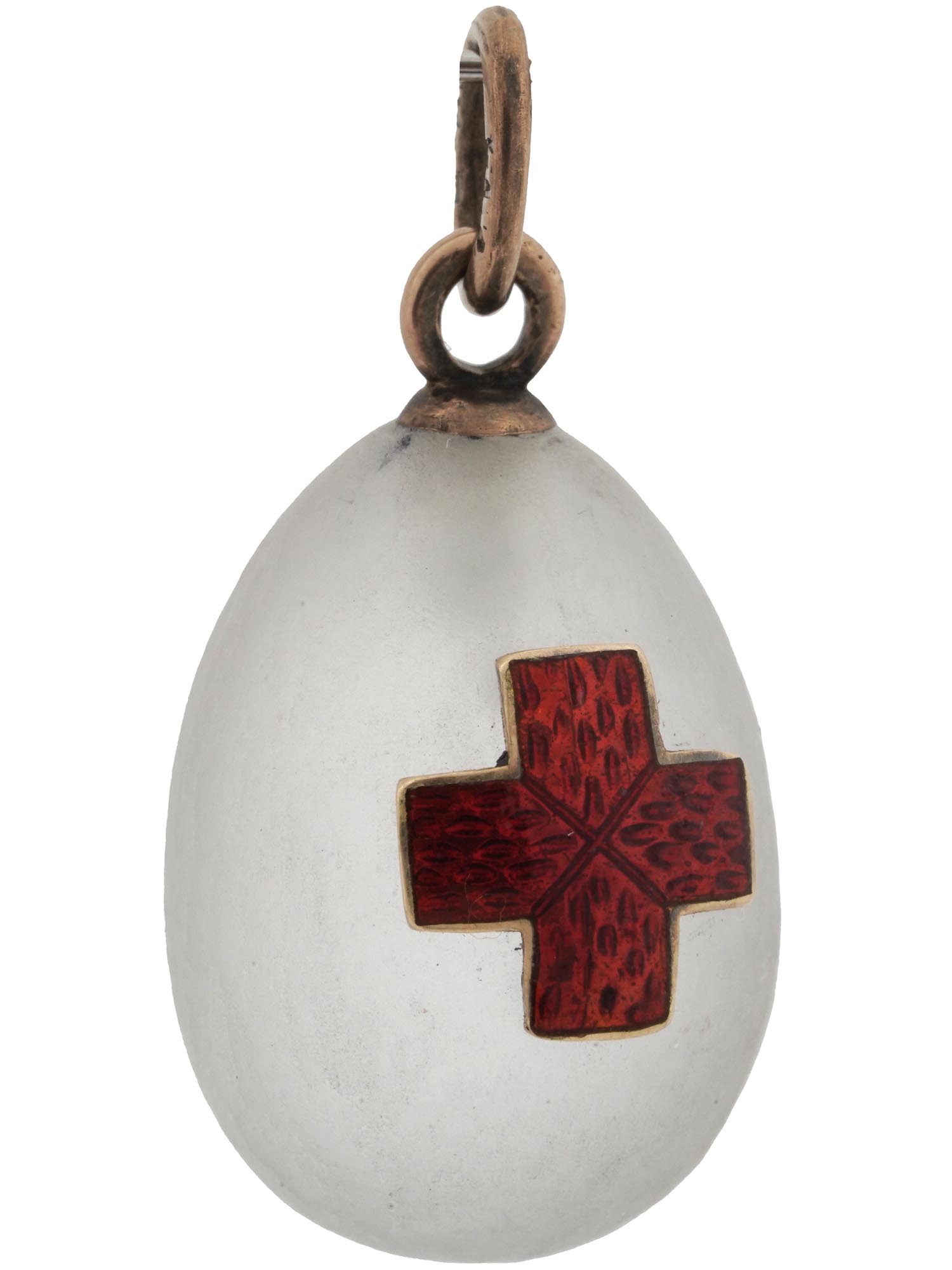 14K GOLD RUSSIAN CRYSTAL ROCK ENAMEL EGG PENDANT PIC-1