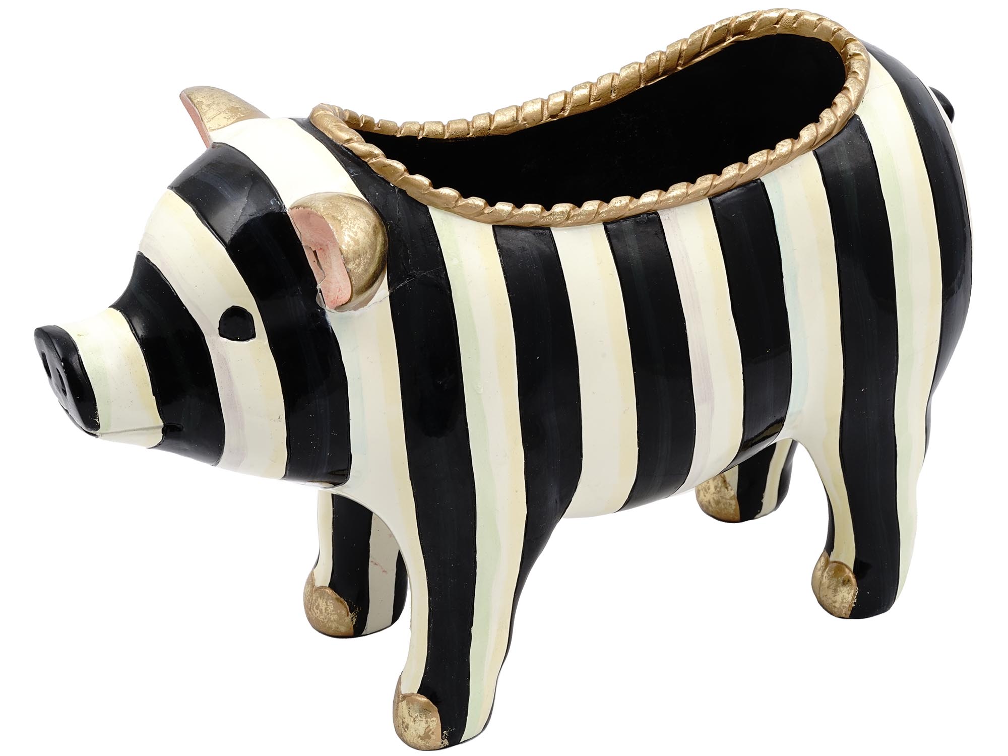 MACKENZIE-CHILDS COURTLY STRIPE RESIN PIG PLANTER PIC-0