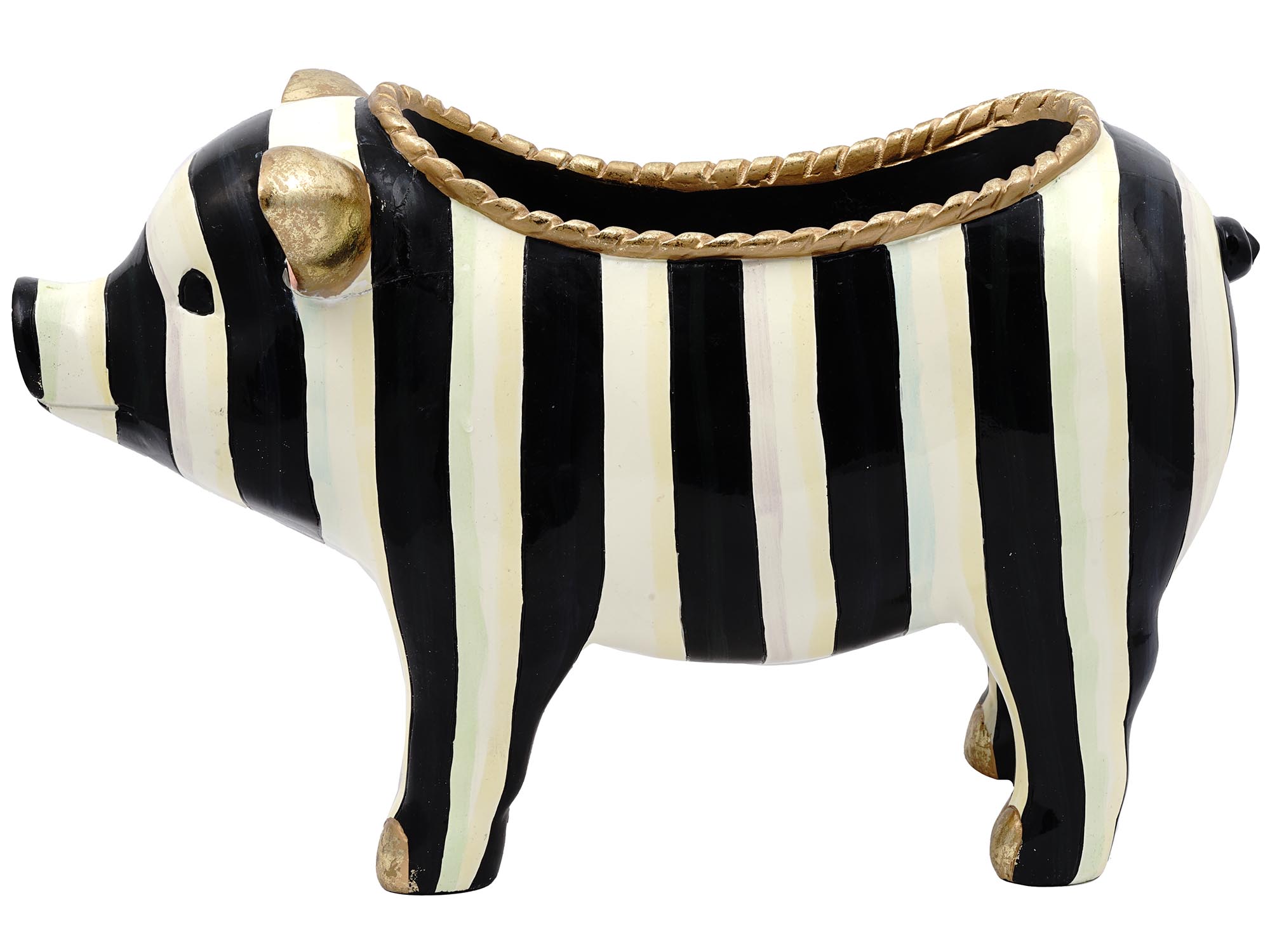 MACKENZIE-CHILDS COURTLY STRIPE RESIN PIG PLANTER PIC-2