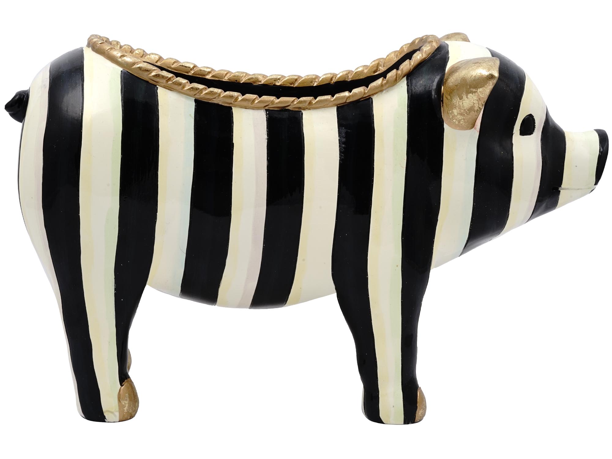 MACKENZIE-CHILDS COURTLY STRIPE RESIN PIG PLANTER PIC-1