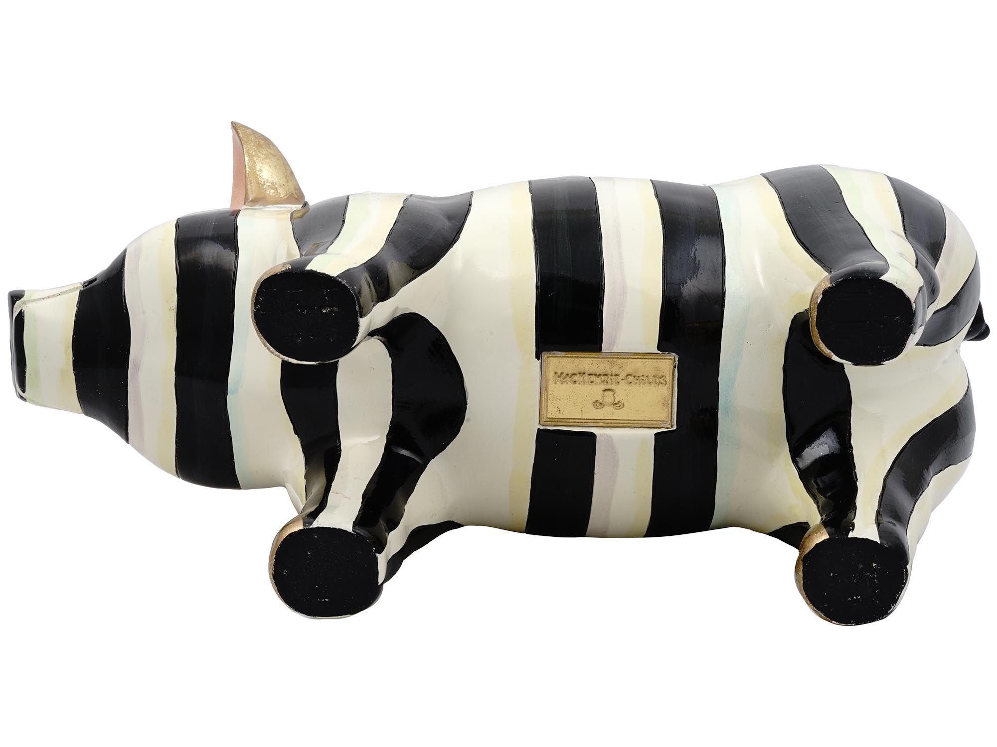 MACKENZIE-CHILDS COURTLY STRIPE RESIN PIG PLANTER PIC-6