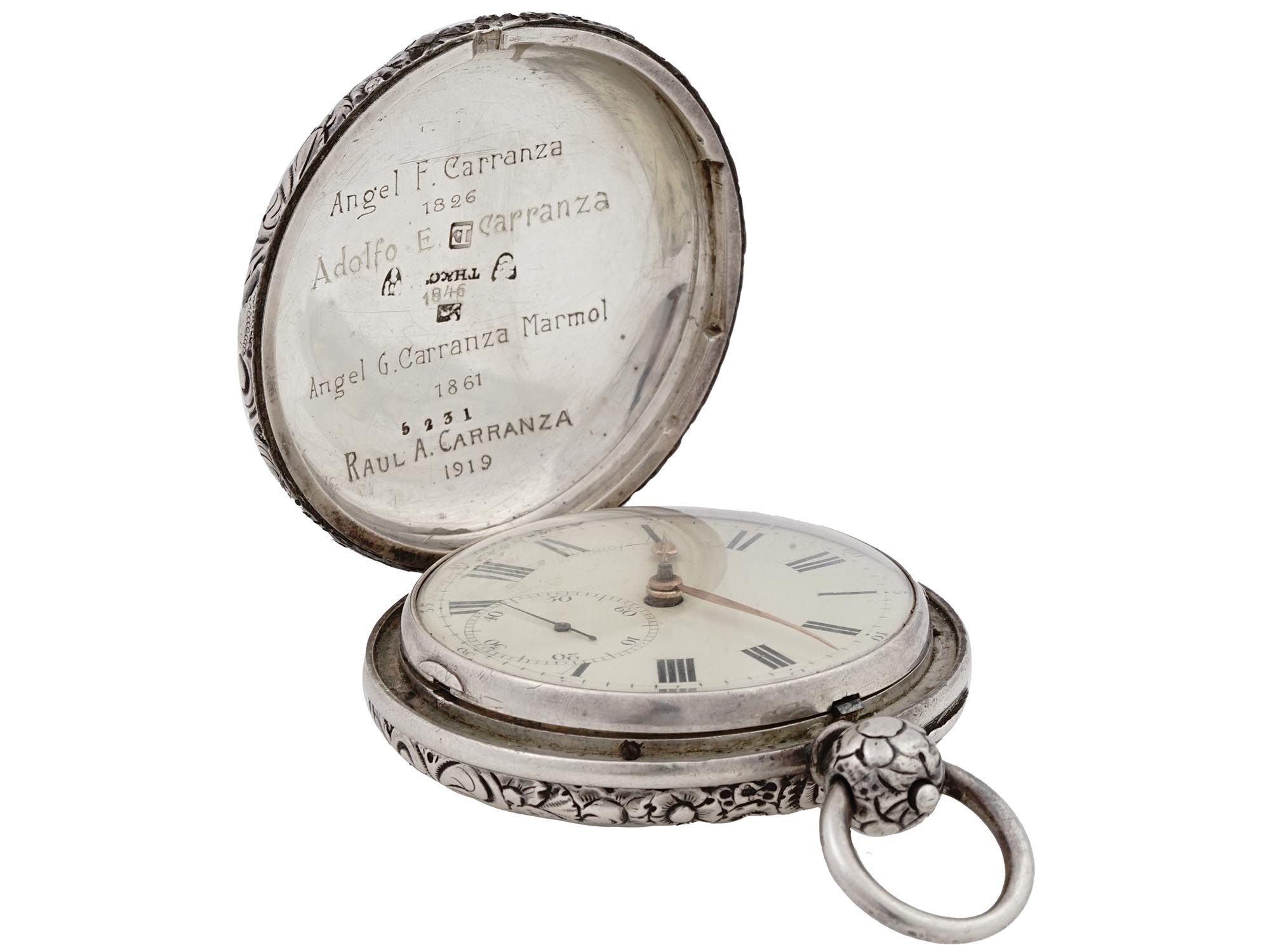 ANTIQUE ENGLISH SILVER DOUBLE HUNTER POCKET WATCH PIC-4