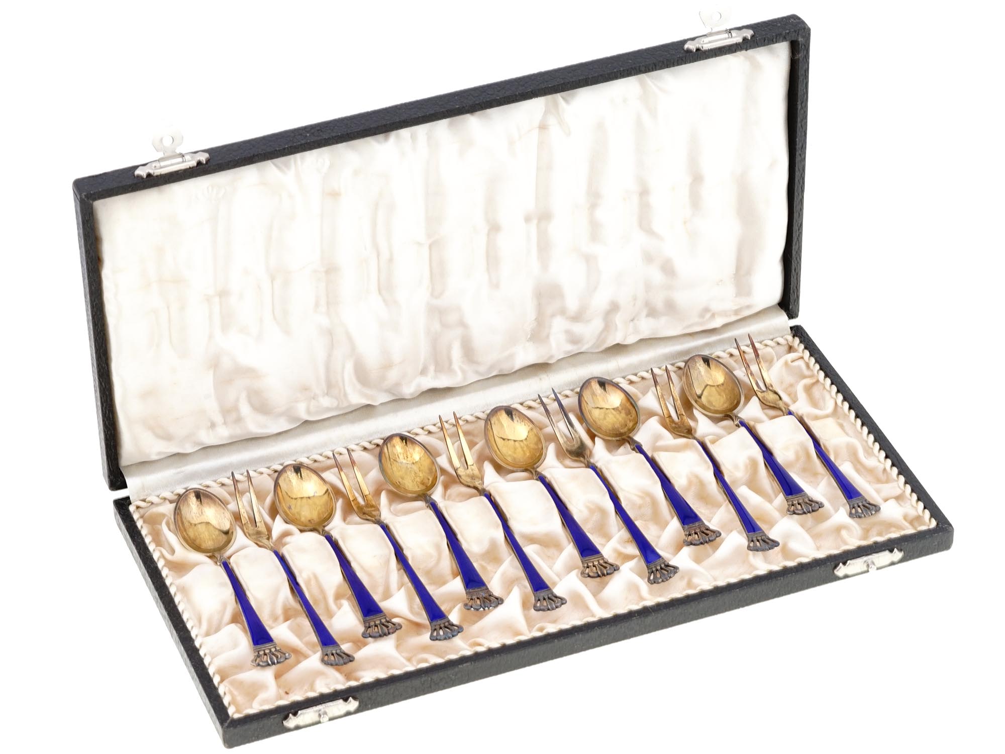 SORENCO DENMARK GILT SILVER ENAMEL CUTLERY IOB PIC-0