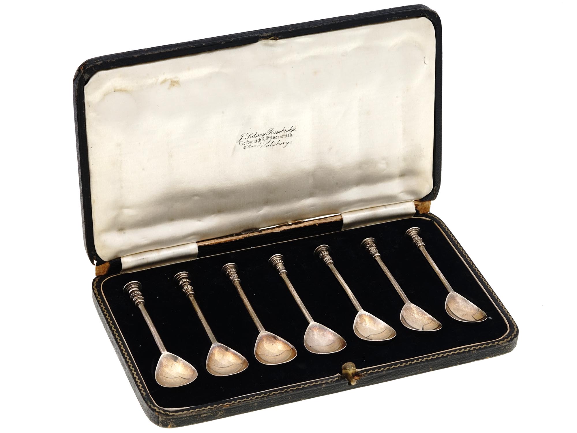 ENGLISH SILVER SALISBURY SEAL TOP SPOONS SET IOB PIC-0