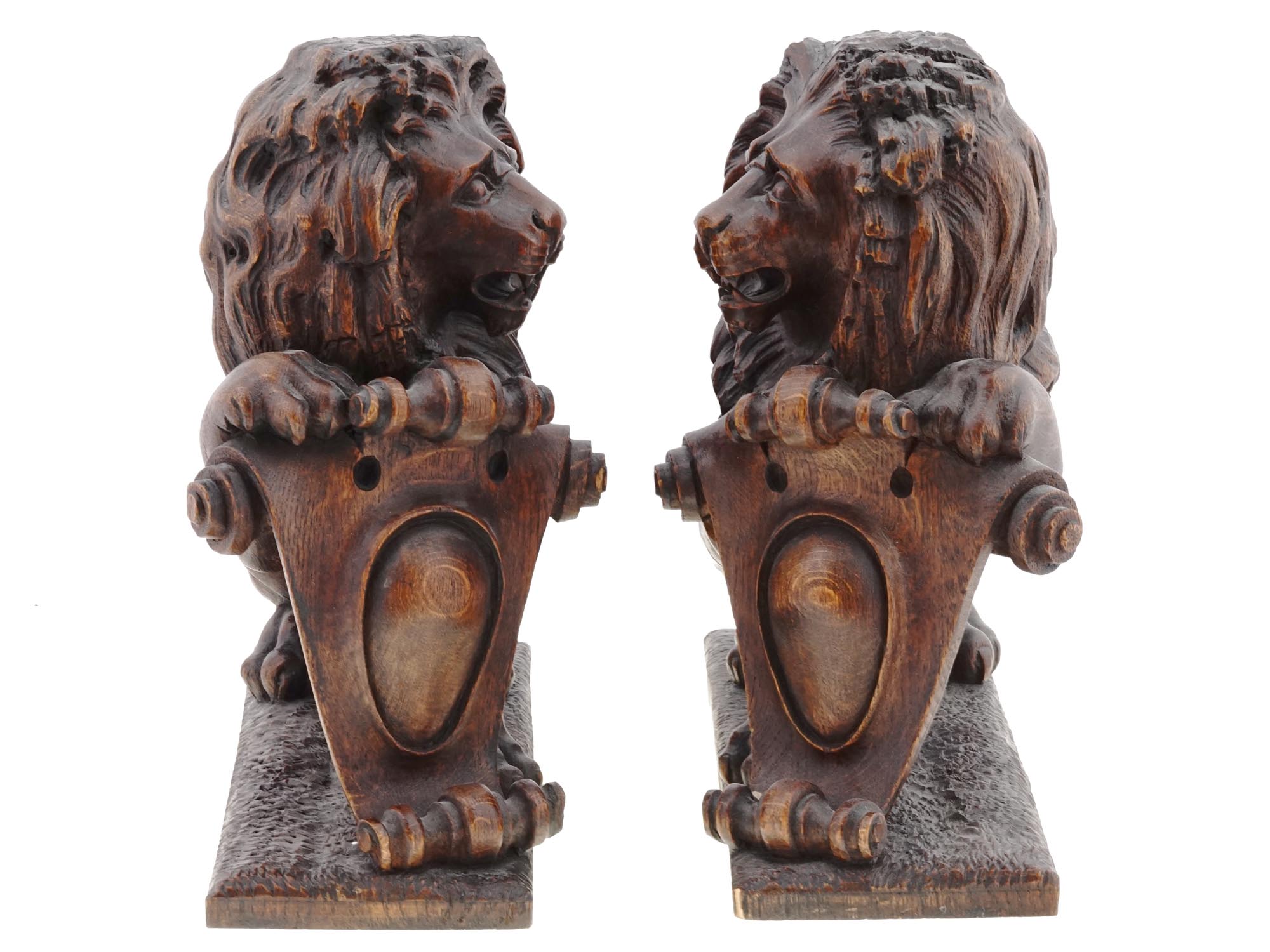 ANTIQUE GUARDIAN LIONS HAND CARVED WOOD BOOKENDS PIC-4