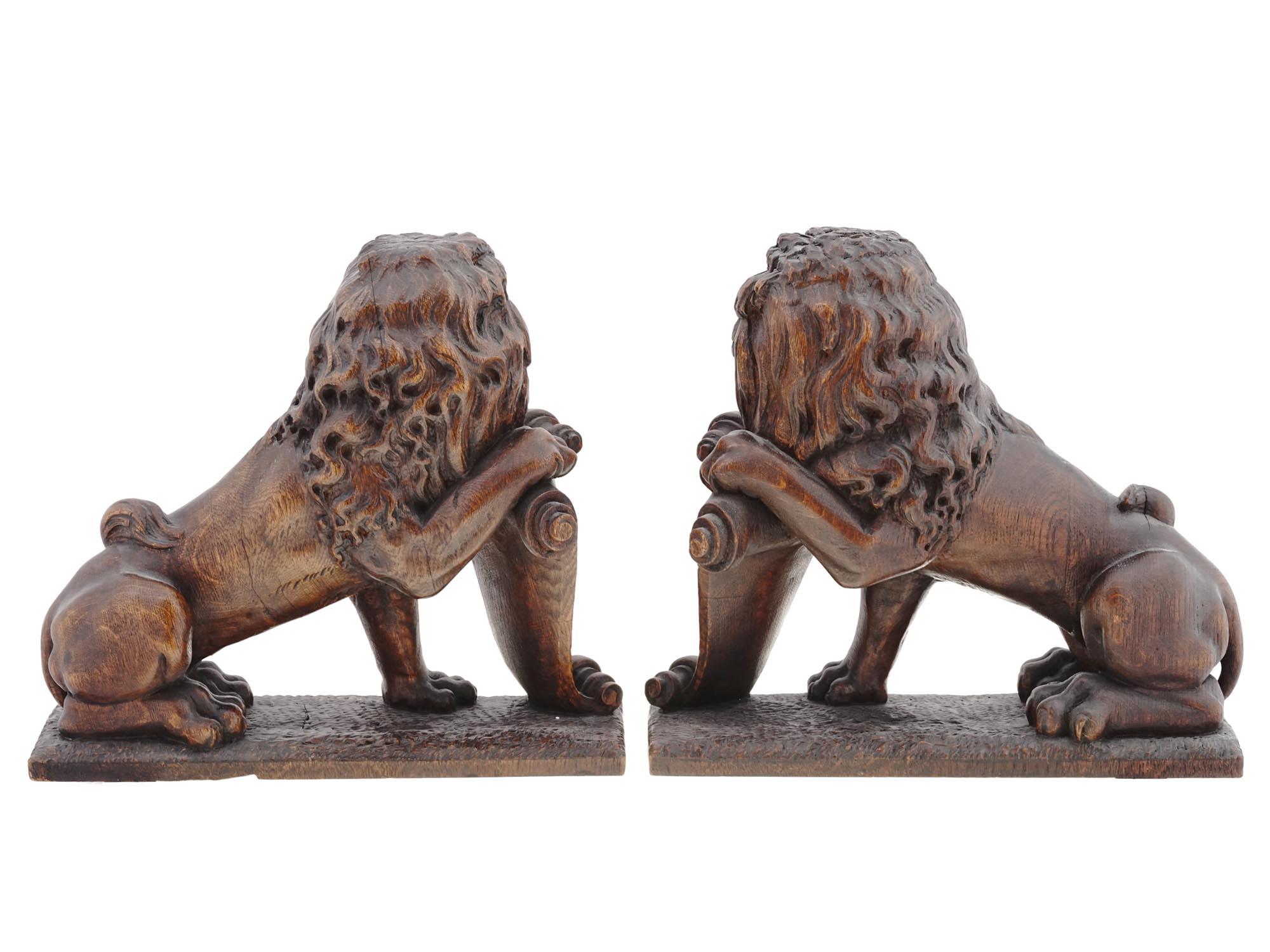 ANTIQUE GUARDIAN LIONS HAND CARVED WOOD BOOKENDS PIC-3