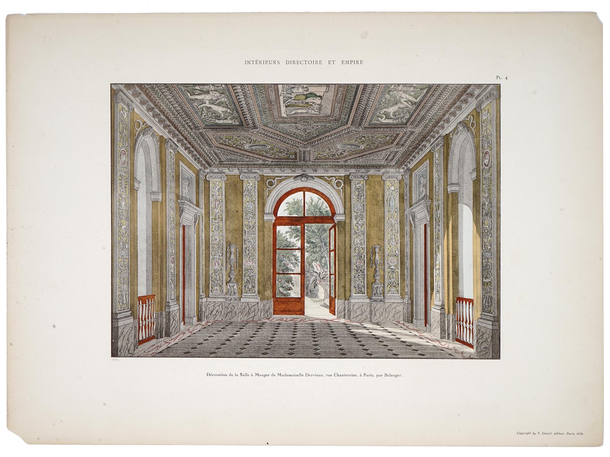 FRENCH ARCHITECTURAL INTERIOR COLORED ENGRAVINGS PIC-1