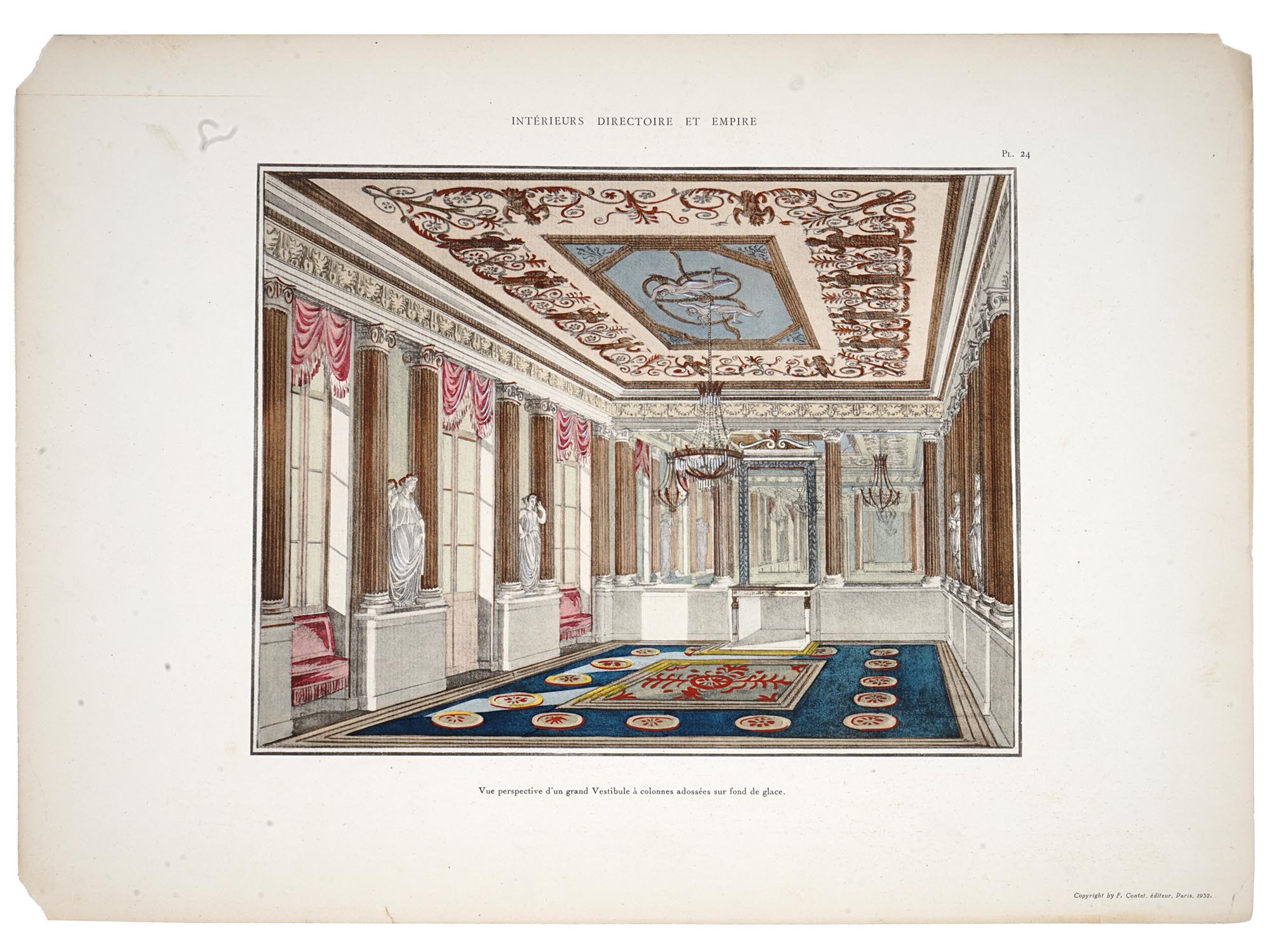 FRENCH ARCHITECTURAL INTERIOR COLORED ENGRAVINGS PIC-2