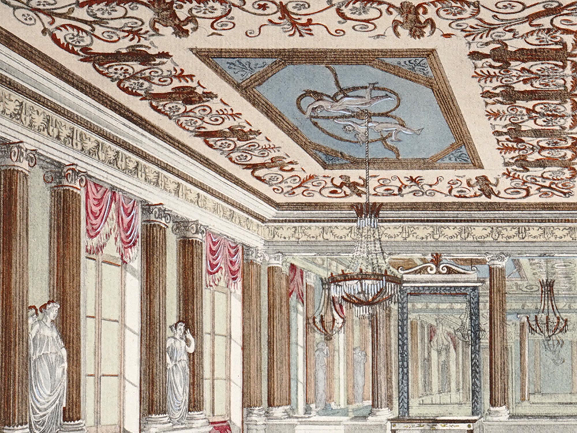 FRENCH ARCHITECTURAL INTERIOR COLORED ENGRAVINGS PIC-4