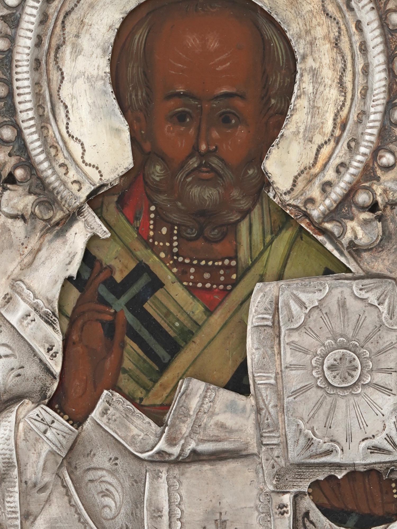 RUSSIAN TRAVEL ICON ST NICHOLAS IN SILVER OKLAD PIC-1