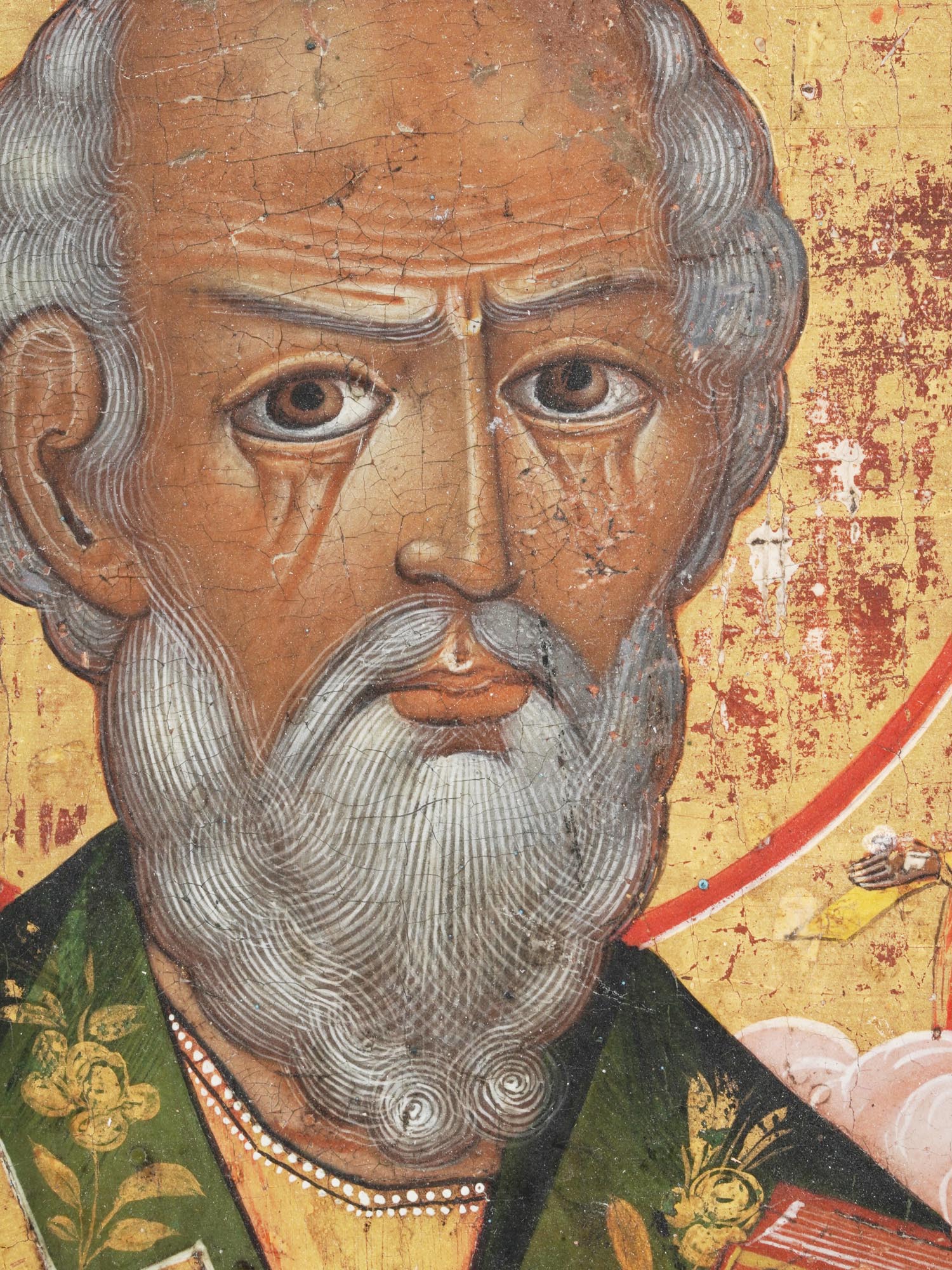 19TH C RUSSIAN ICON OF ST NICHOLAS W CHASED OKLAD PIC-2