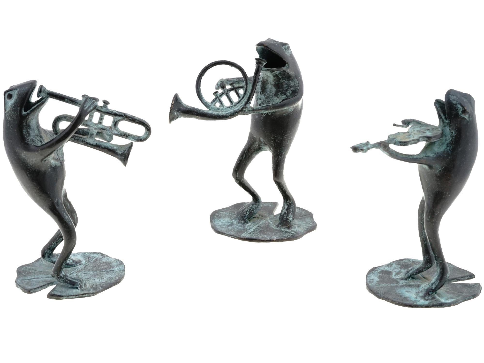 PATINATED CAST BRONZE MUSICIAN FROGS FIGURINES SET PIC-0