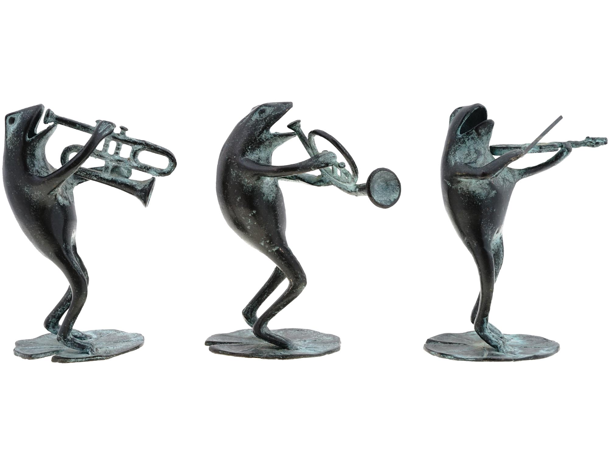 PATINATED CAST BRONZE MUSICIAN FROGS FIGURINES SET PIC-1