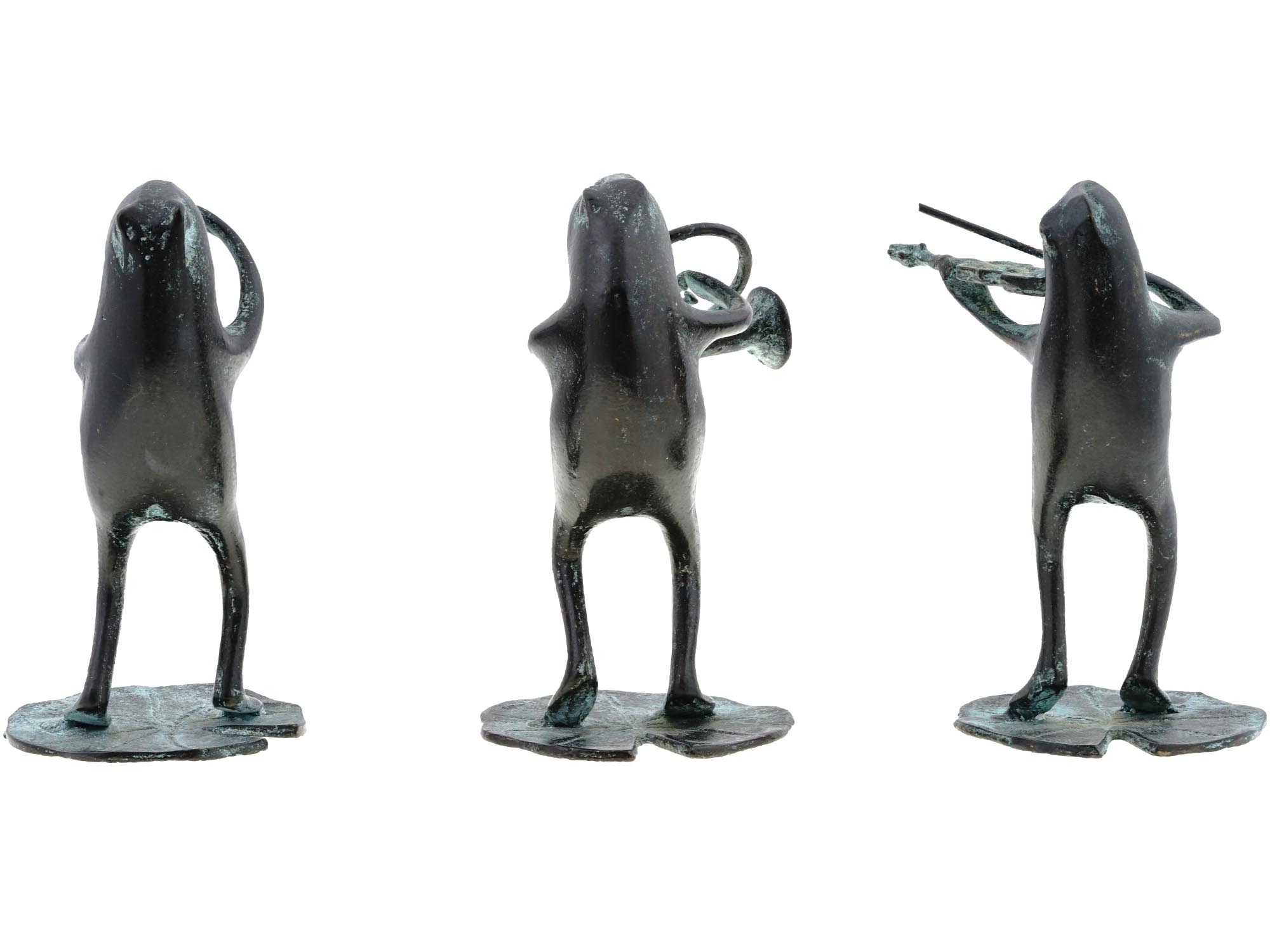 PATINATED CAST BRONZE MUSICIAN FROGS FIGURINES SET PIC-2