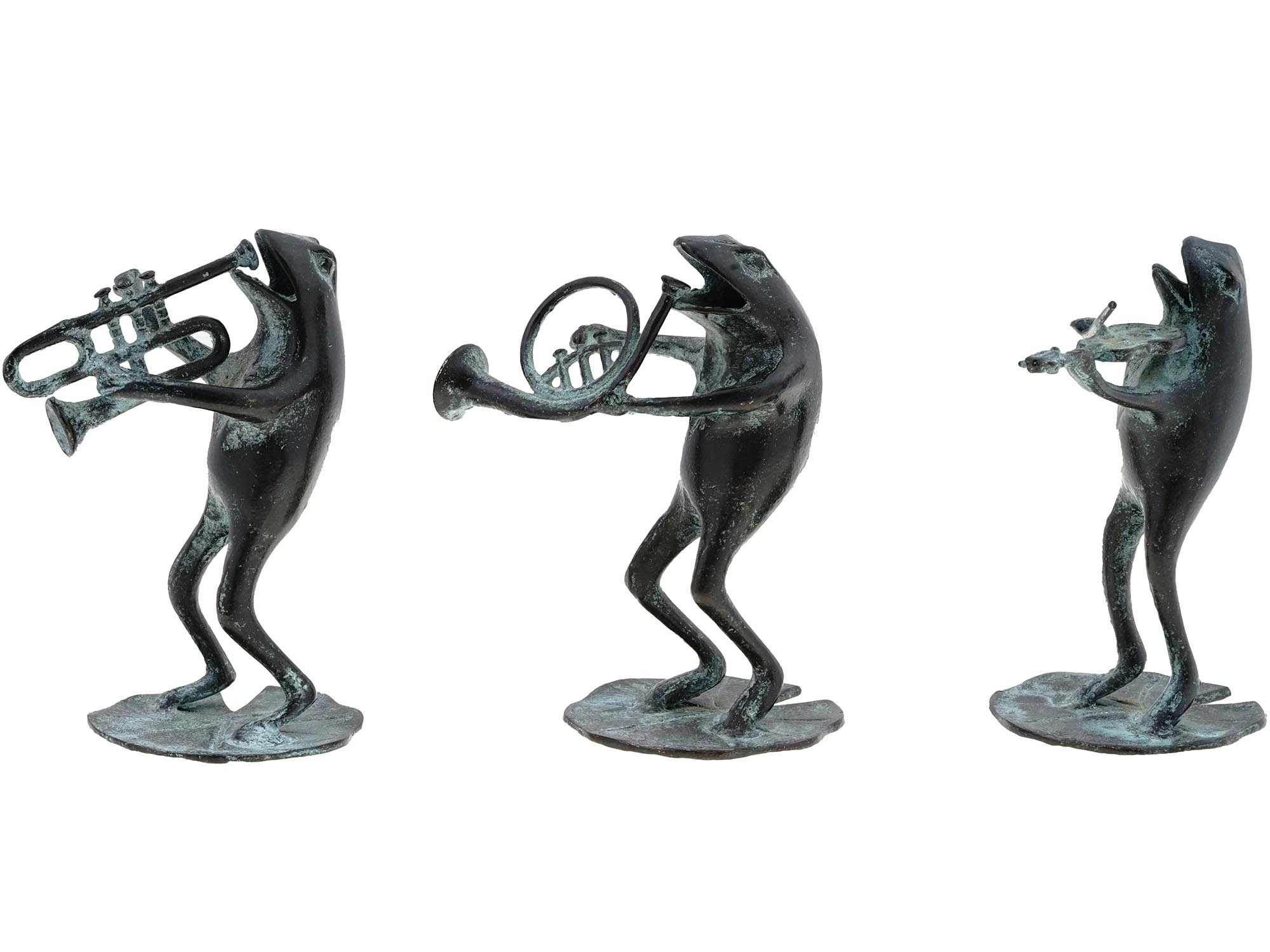 PATINATED CAST BRONZE MUSICIAN FROGS FIGURINES SET PIC-3