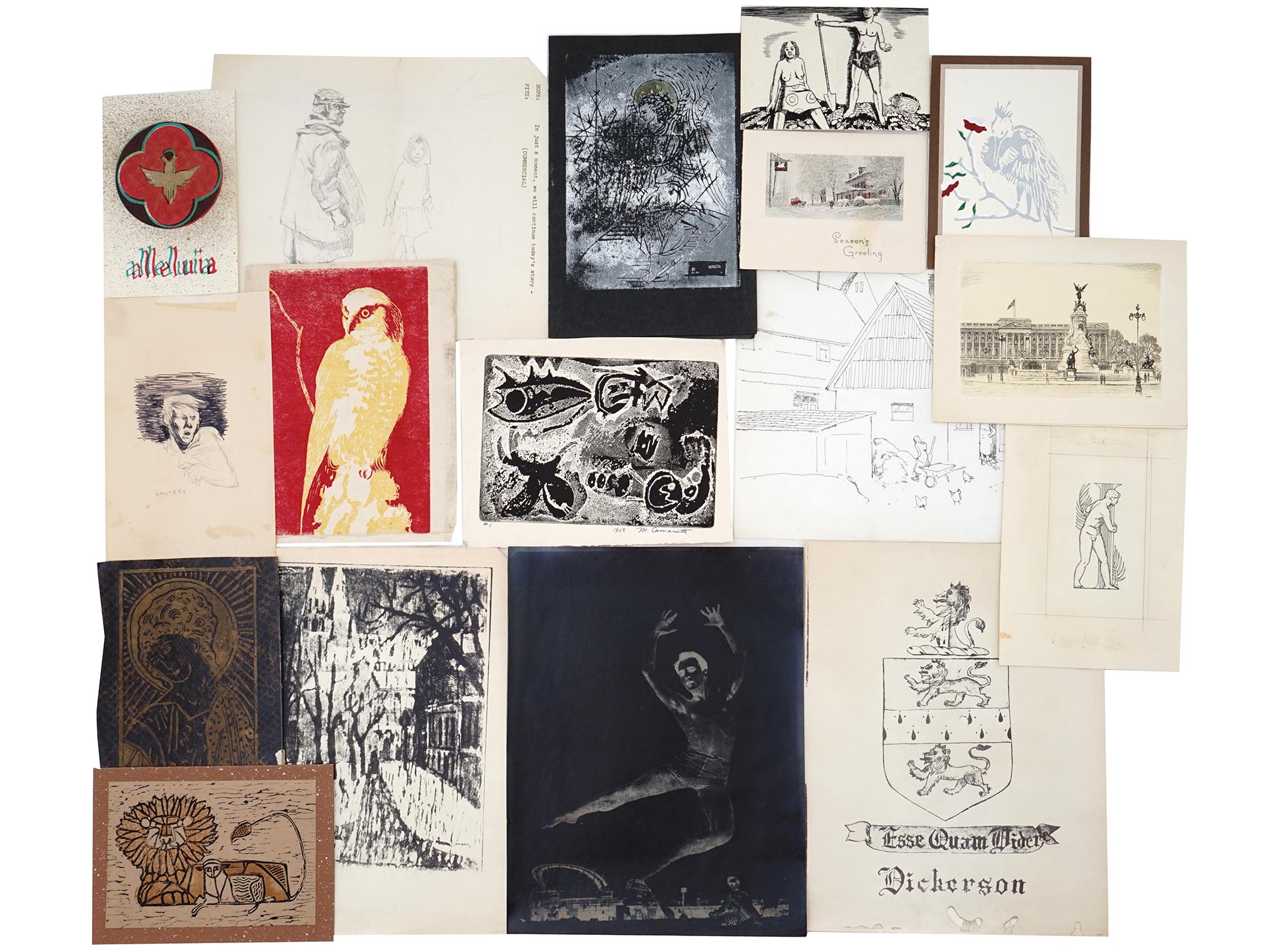 MID CENT WOODBLOCKS, ETCHINGS AND DRAWINGS SIGNED PIC-0