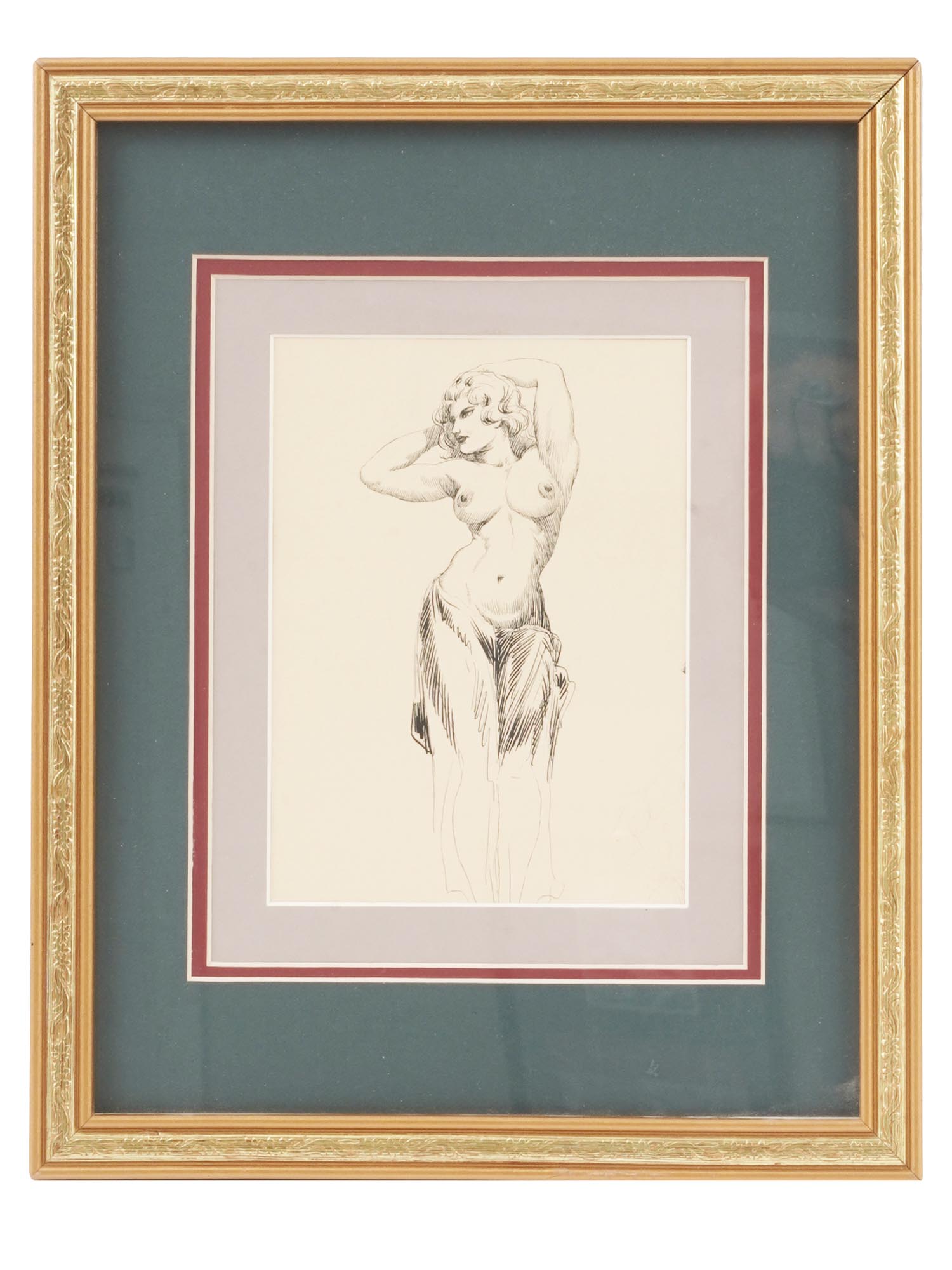 1940S INK PAINTING FEMALE NUDE BY ROY G. KRENKEL PIC-0