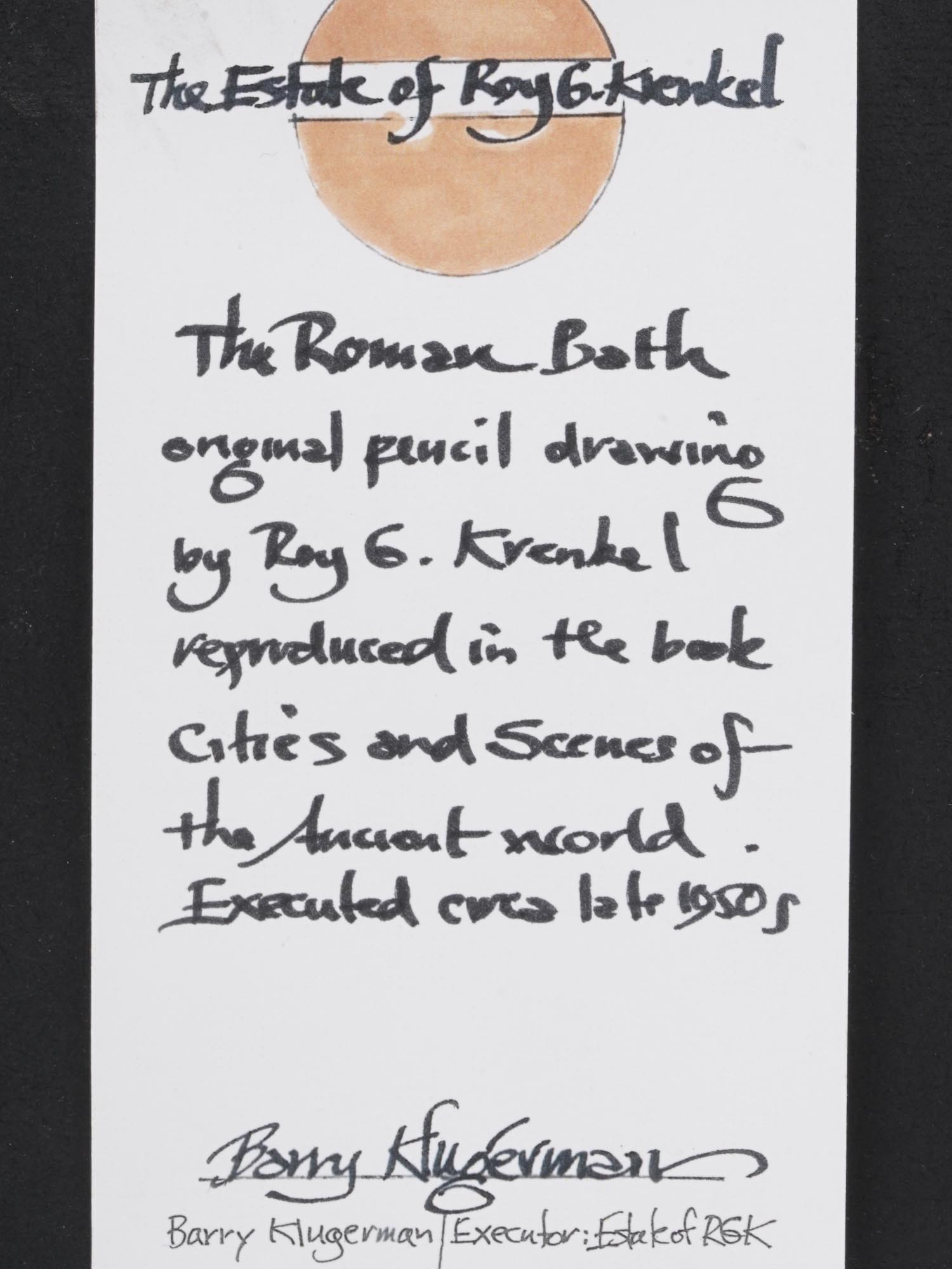 1950S PENCIL PAINTING ROMAN BATH BY ROY G. KRENKEL PIC-4