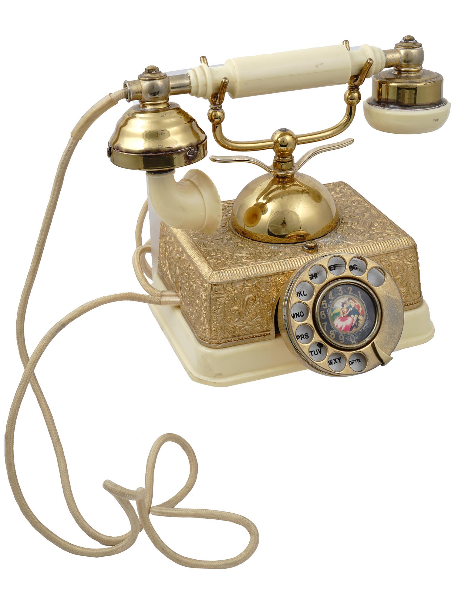 VINTAGE FRENCH BRASS ROTARY DIAL TELEPHONE PIC-0