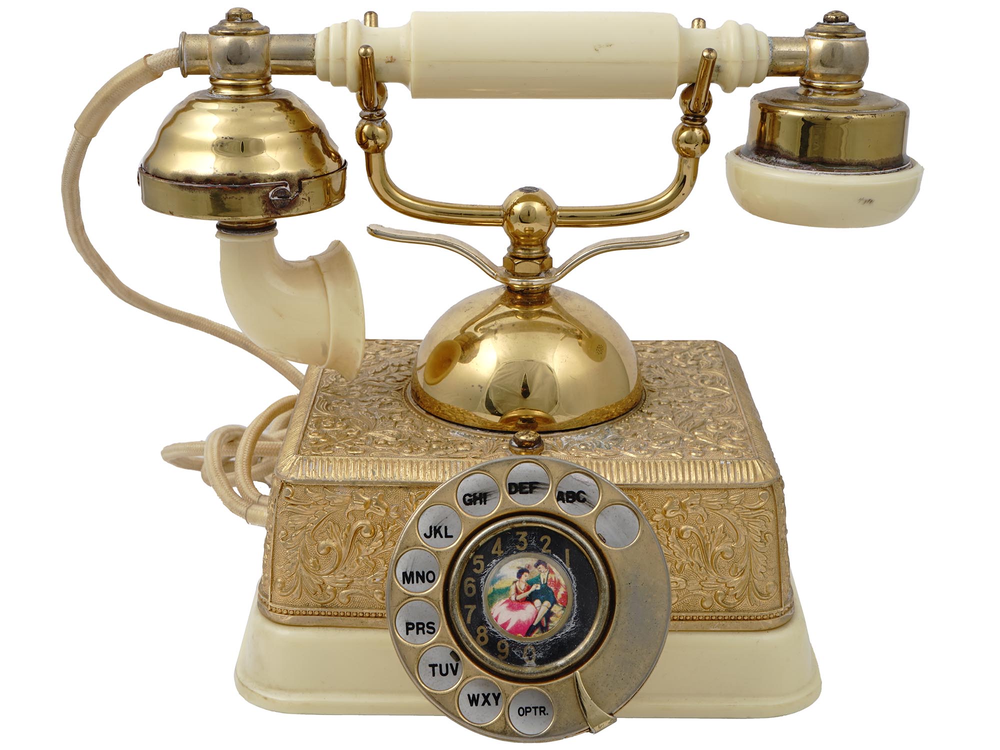 VINTAGE FRENCH BRASS ROTARY DIAL TELEPHONE PIC-1