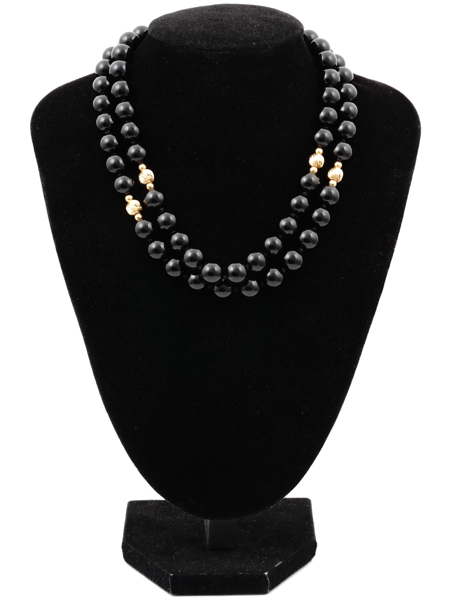 14K GOLD BLACK ONYX BEADED NECKLACE BY FORTUNOFF PIC-0