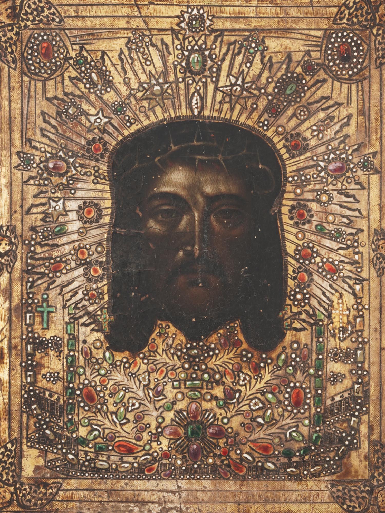 ANTIQUE RUSSIAN ICON HOLY FACE OF JESUS CHRIST PIC-1
