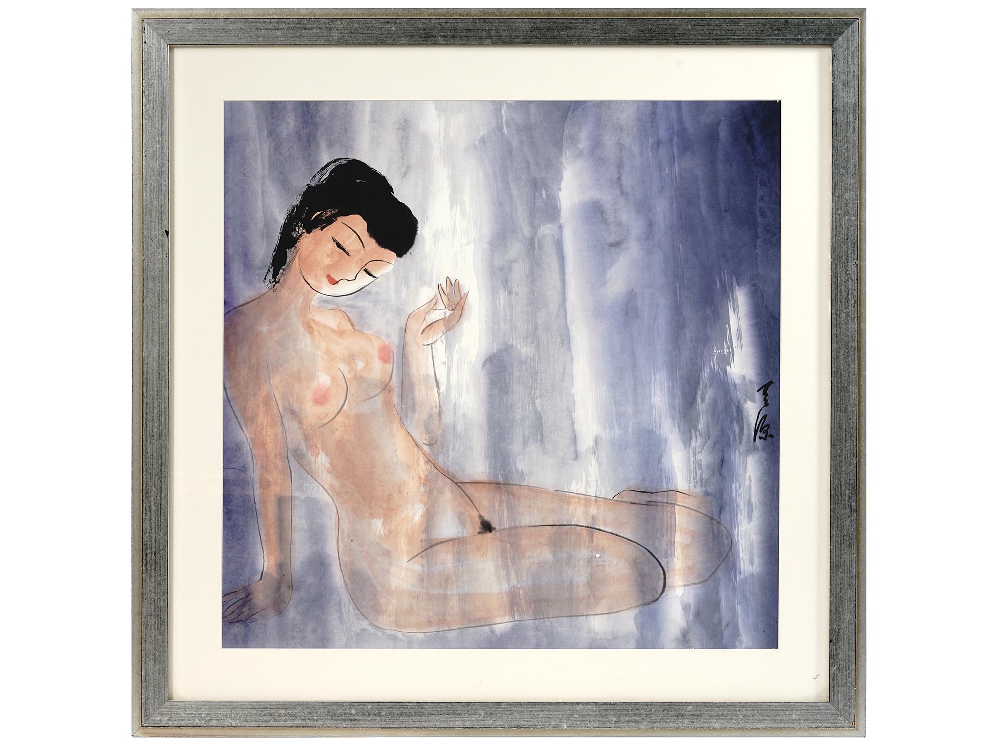 MODERN CHINESE WATERCOLOR PAINTING OF FEMALE NUDE PIC-0