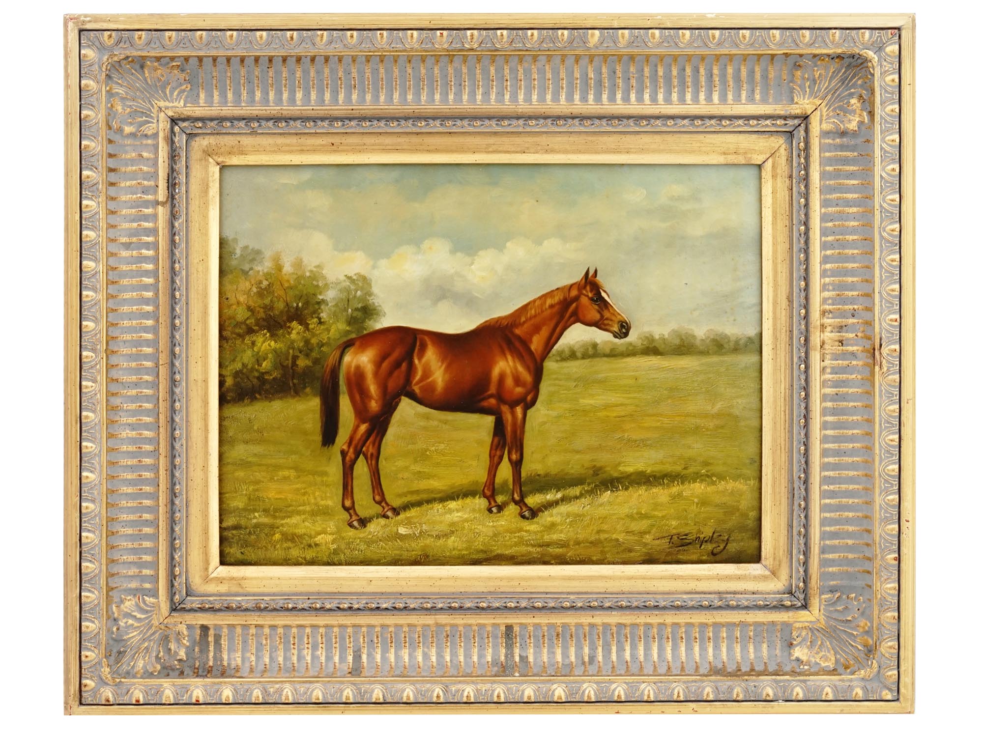 ENGLISH EQUESTRIAN OIL PAINTING BY T. SHIPLEY PIC-0