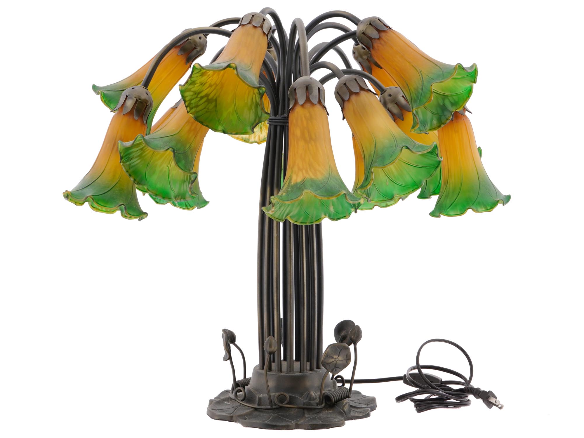 VINTAGE ART NOUVEAU TIFFANY STYLE LILY TABLE LAMP PIC-0