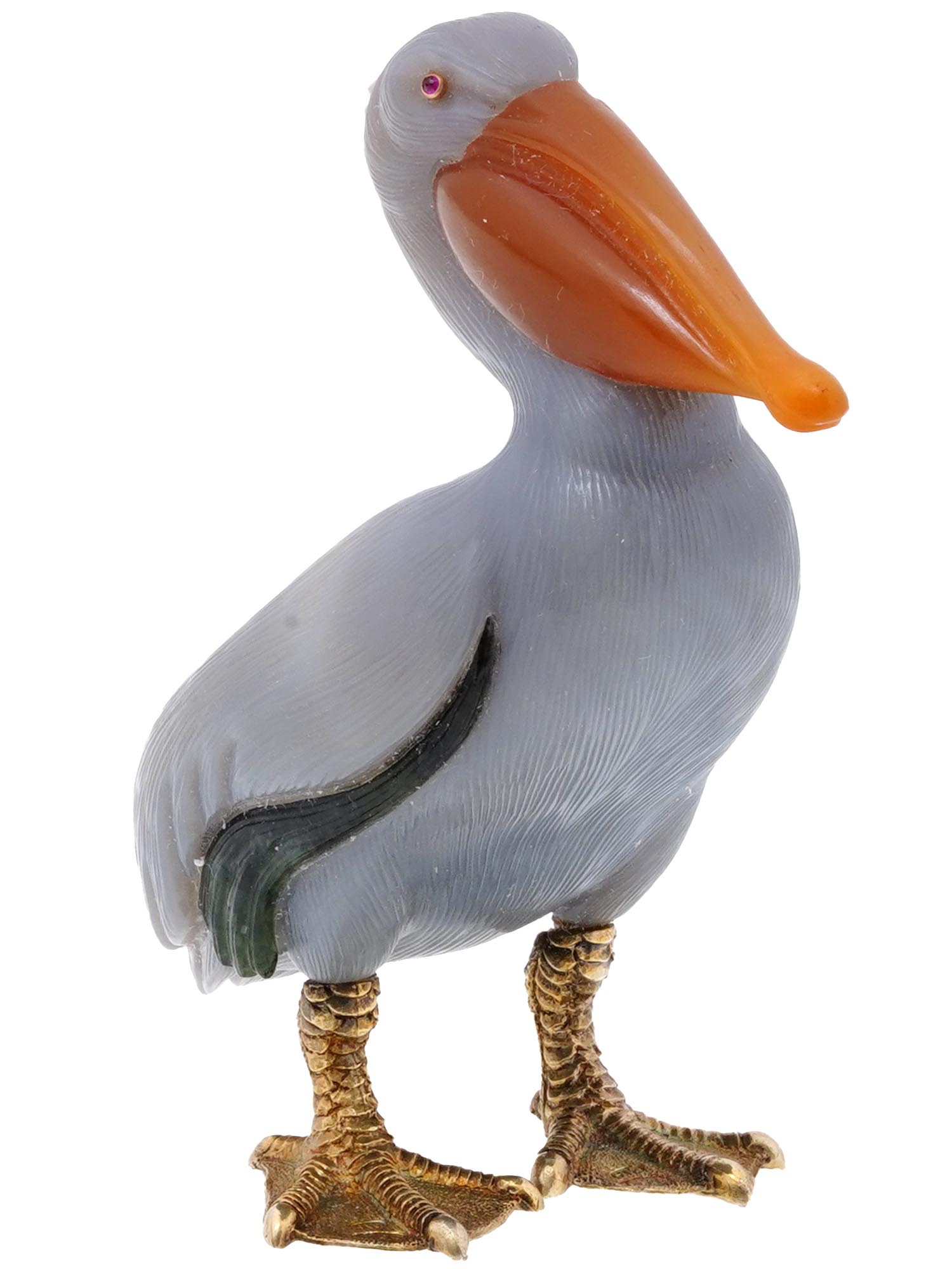 RUSSIAN GILT SILVER AGATE CARVED PELICAN FIGURINE PIC-2