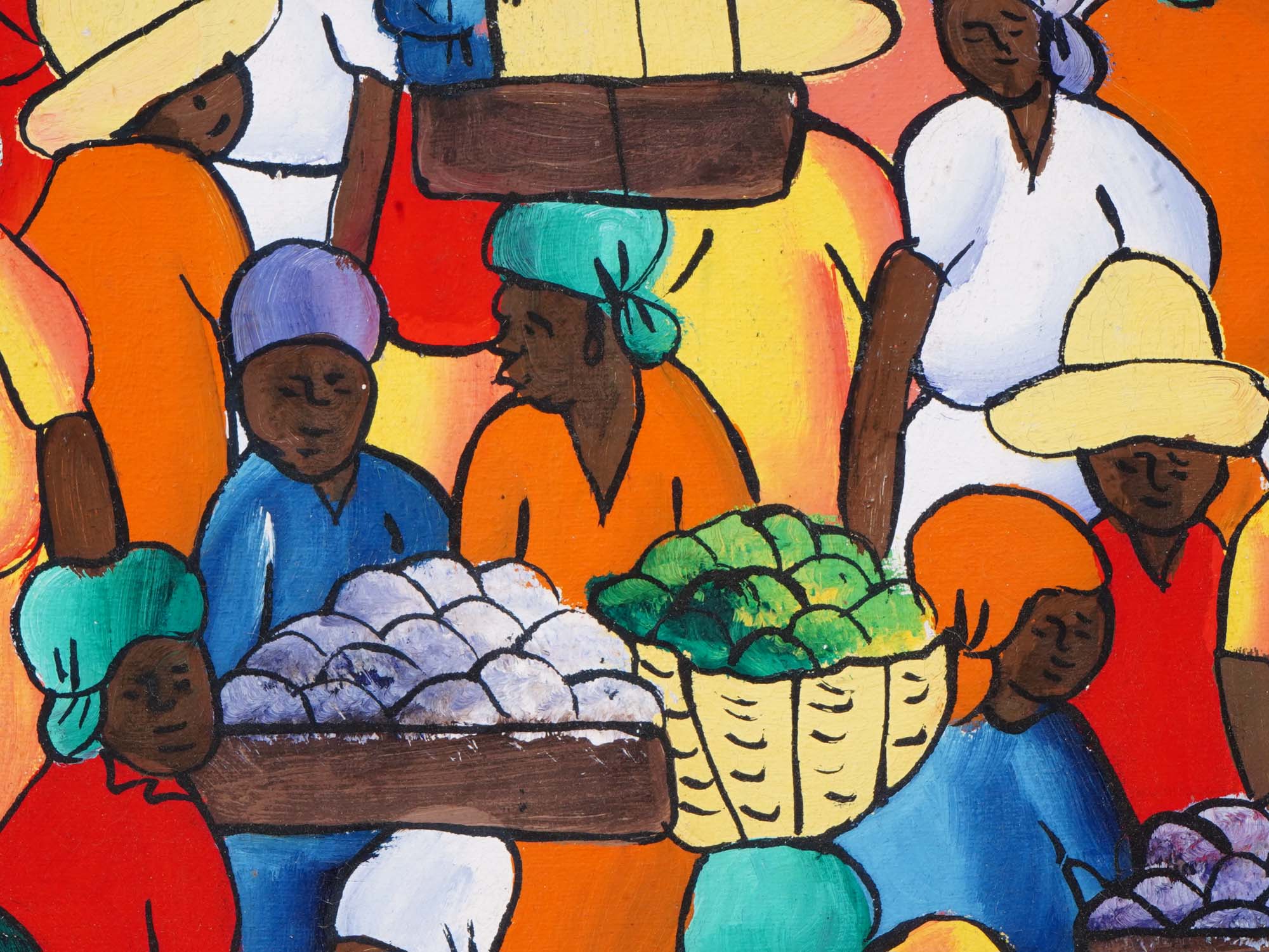 HAITIAN VILLAGERS OIL PAINTING BY HIPPOLITE LESLY PIC-2